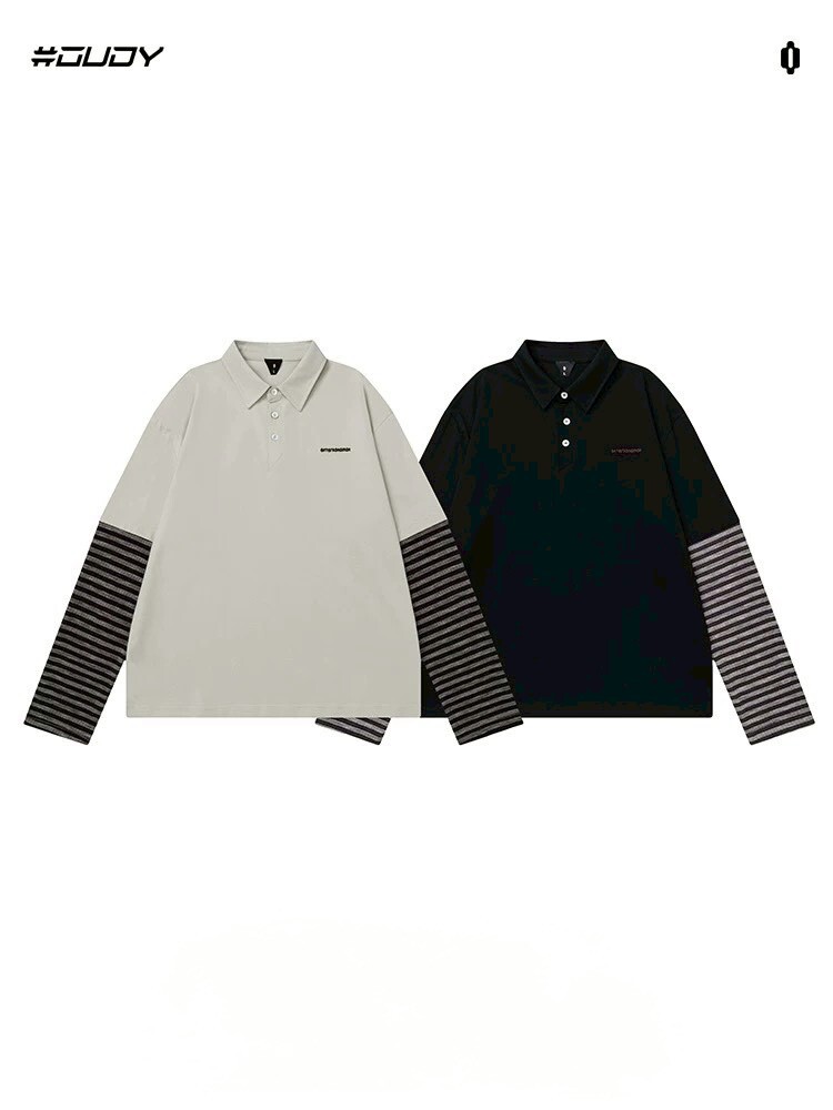 OVDY 假兩件 條紋拼接 polo