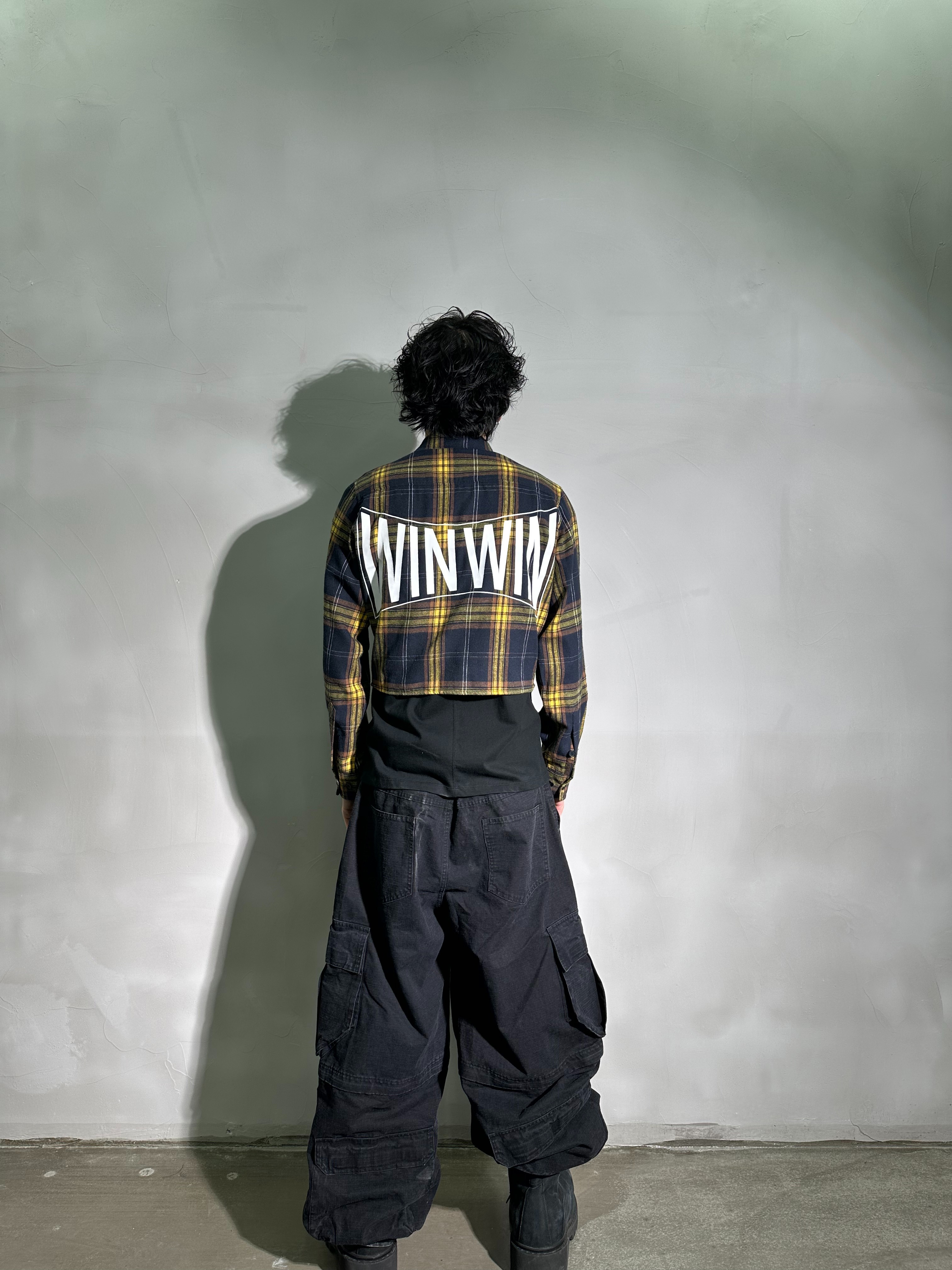 PCCVISION 3MAN0N winwin yellow and blue plaid print short version lapel shirt long sleeve T