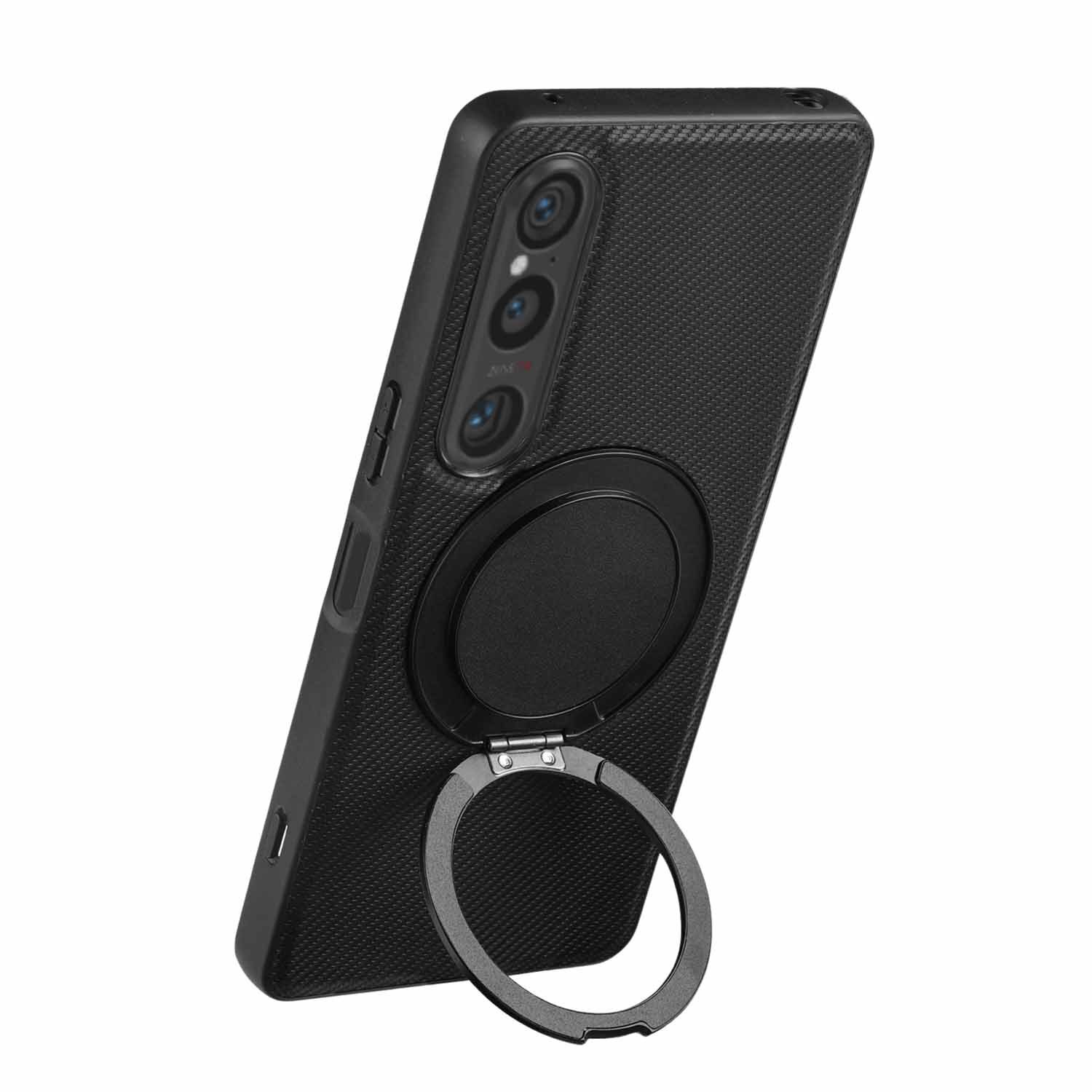 XPRO - Mag Stand Leather - Sony Xperia 1 VII Case 貼身防撞碳纖皮紋旋轉支架磁吸充電手機保護殼