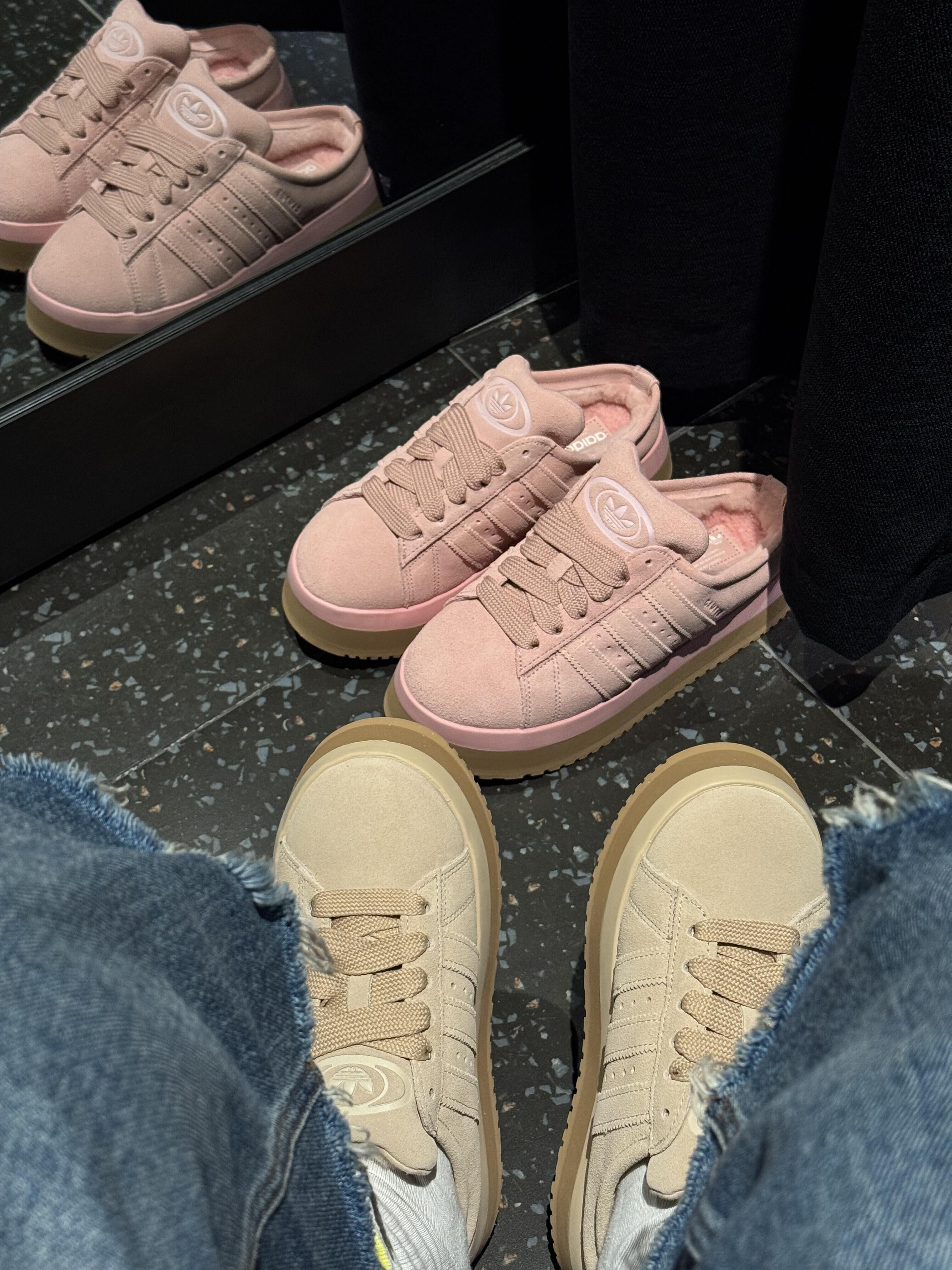 代購-adidas originals  CAMPUS 00s 包腳拖鞋 加絨 女款 米/粉