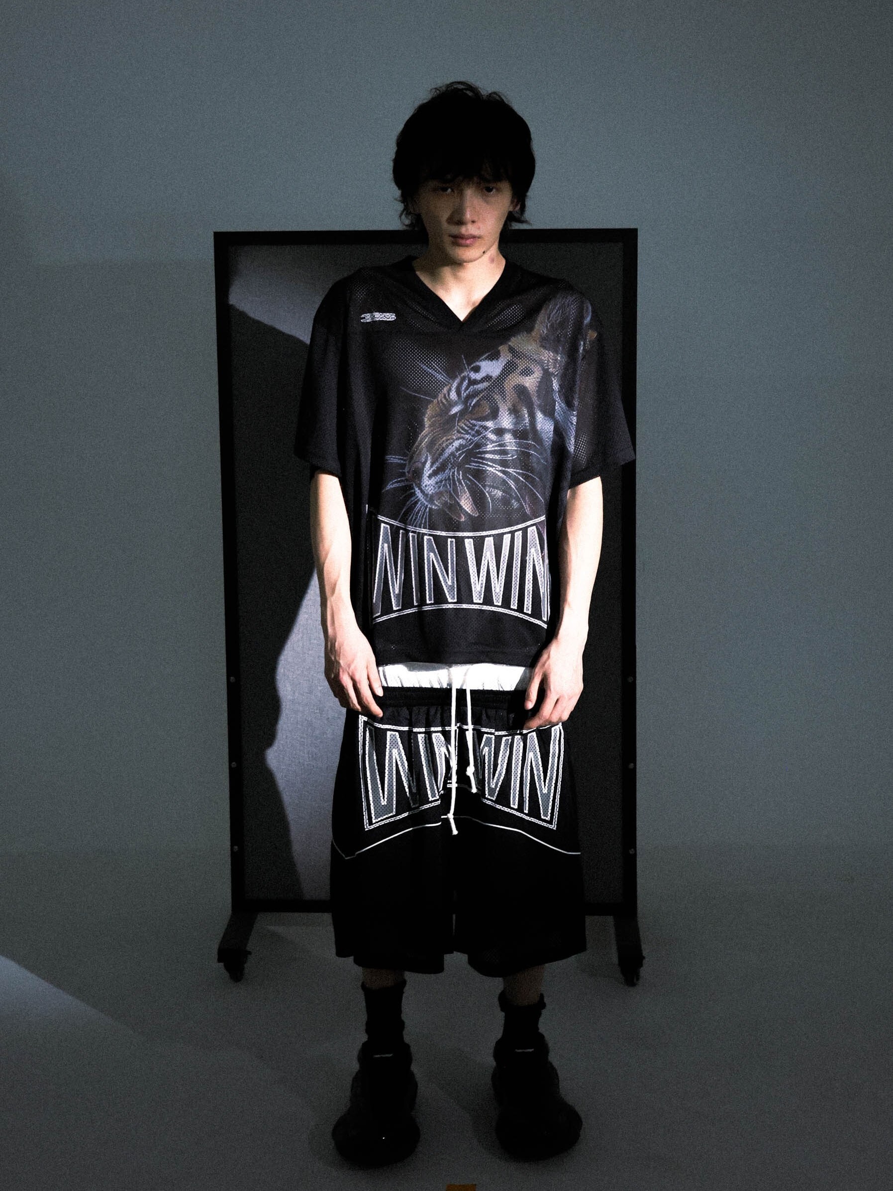 PCCVISION 3MAN0N TIGER69 double waist stitching mesh print breathable loose shorts