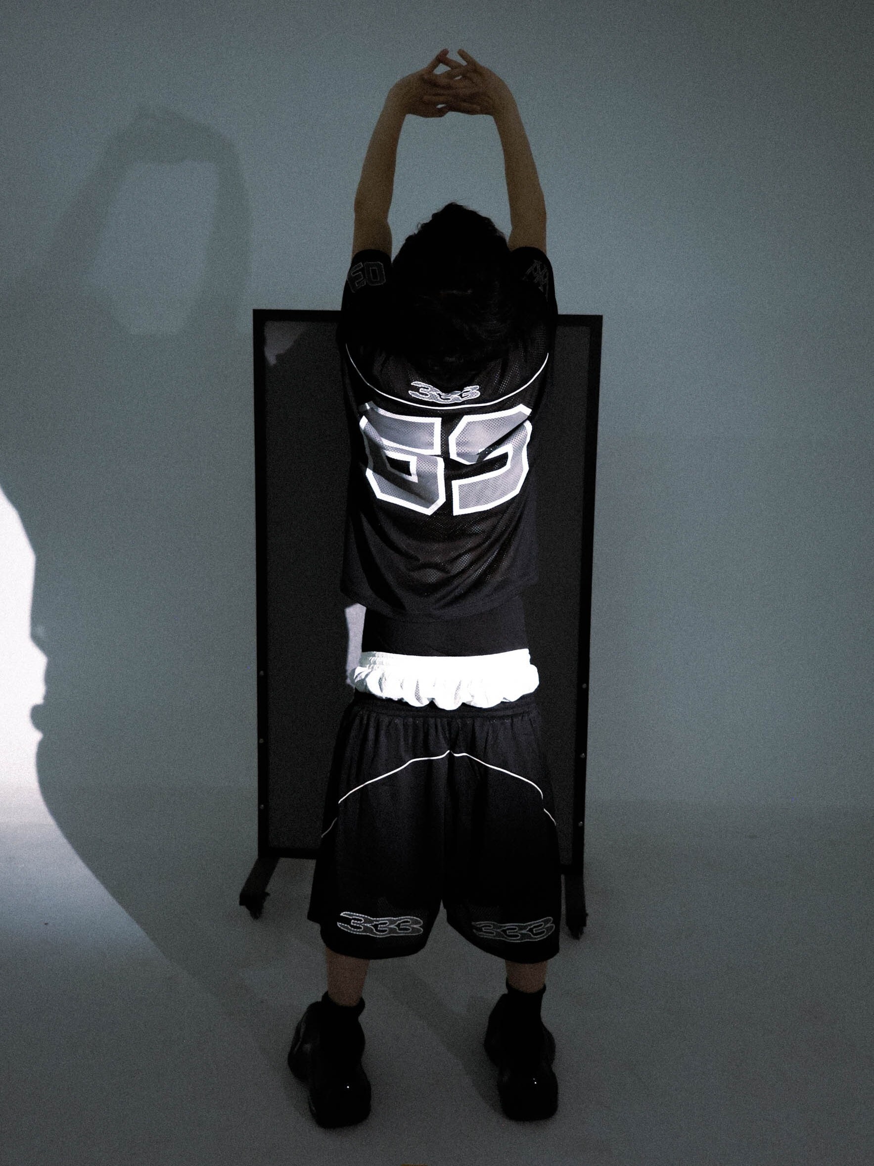 PCCVISION 3MAN0N TIGER69 double waist stitching mesh print breathable loose shorts