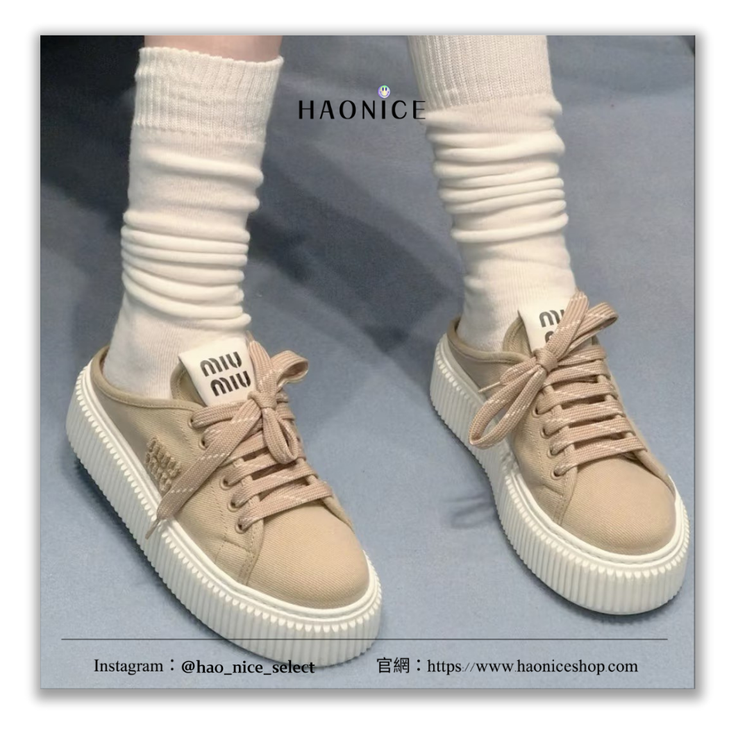 【HAO NICE】100%正品 MIUMIU 義大利精品🇮🇹厚底牛仔餅乾半拖鞋 休閒鞋