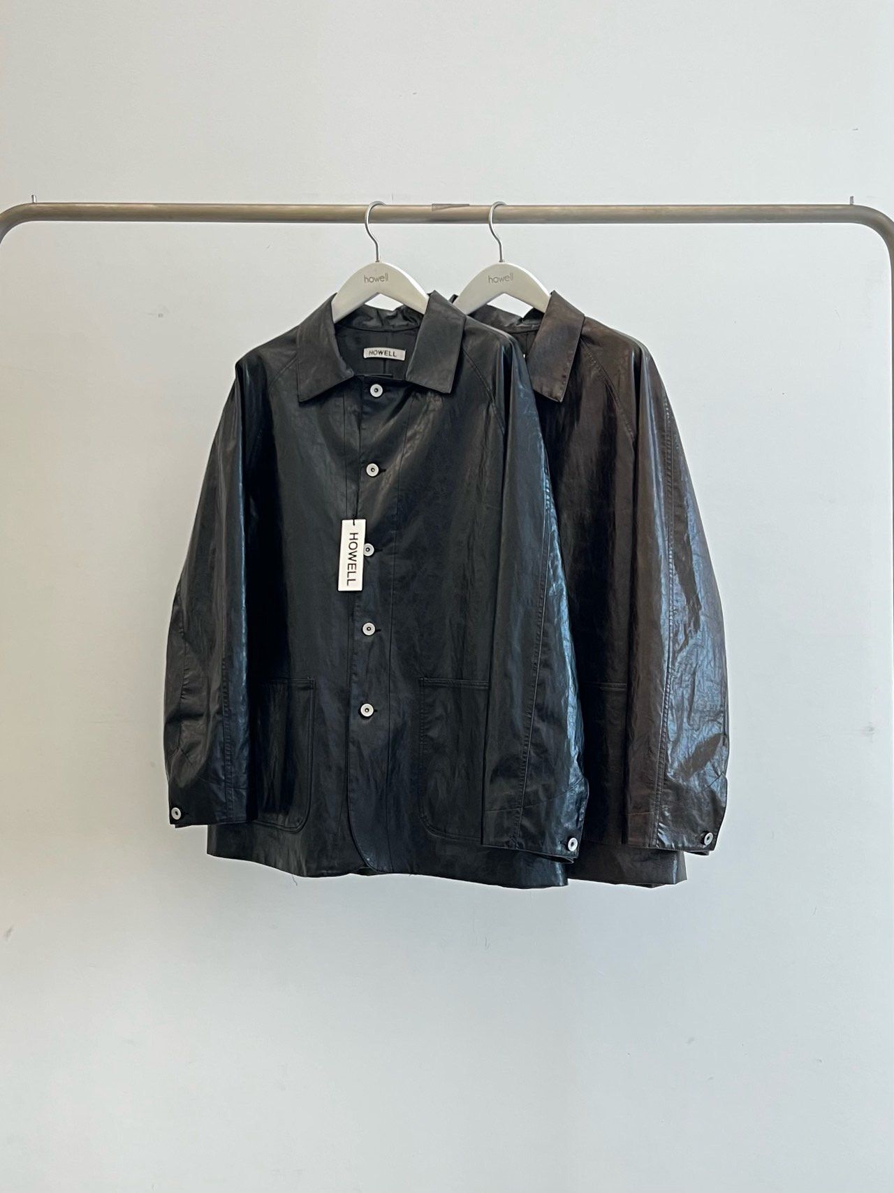 反領開胸合成皮褸 HOWELL-078JK