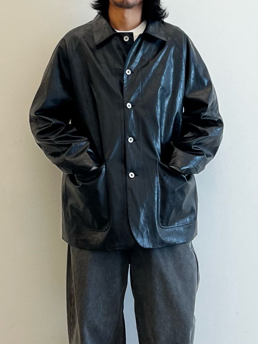 反領開胸合成皮褸 HOWELL-078JK