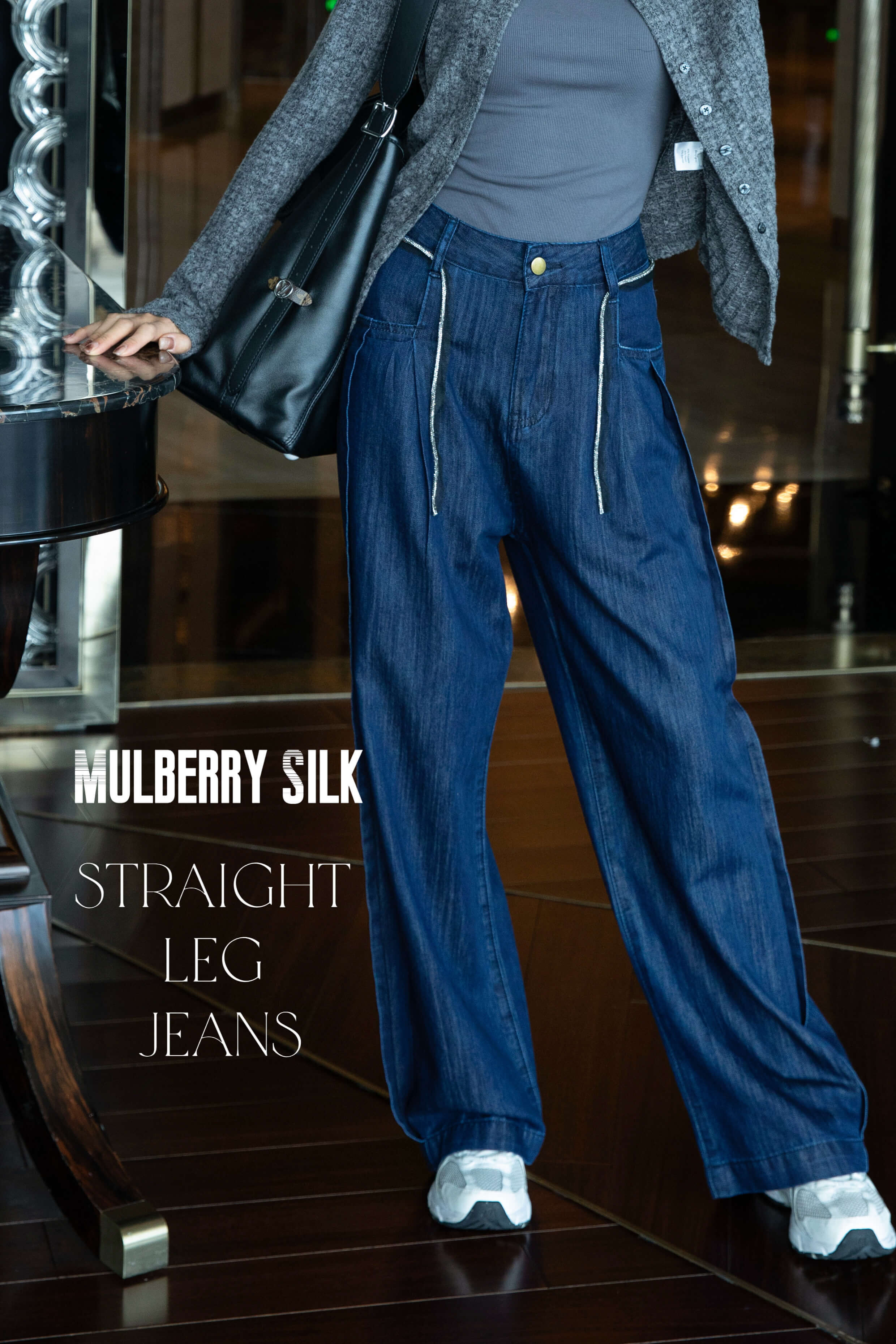 Crystal Waist Strap Double Seam Straight Leg Jeans_JE2510L12