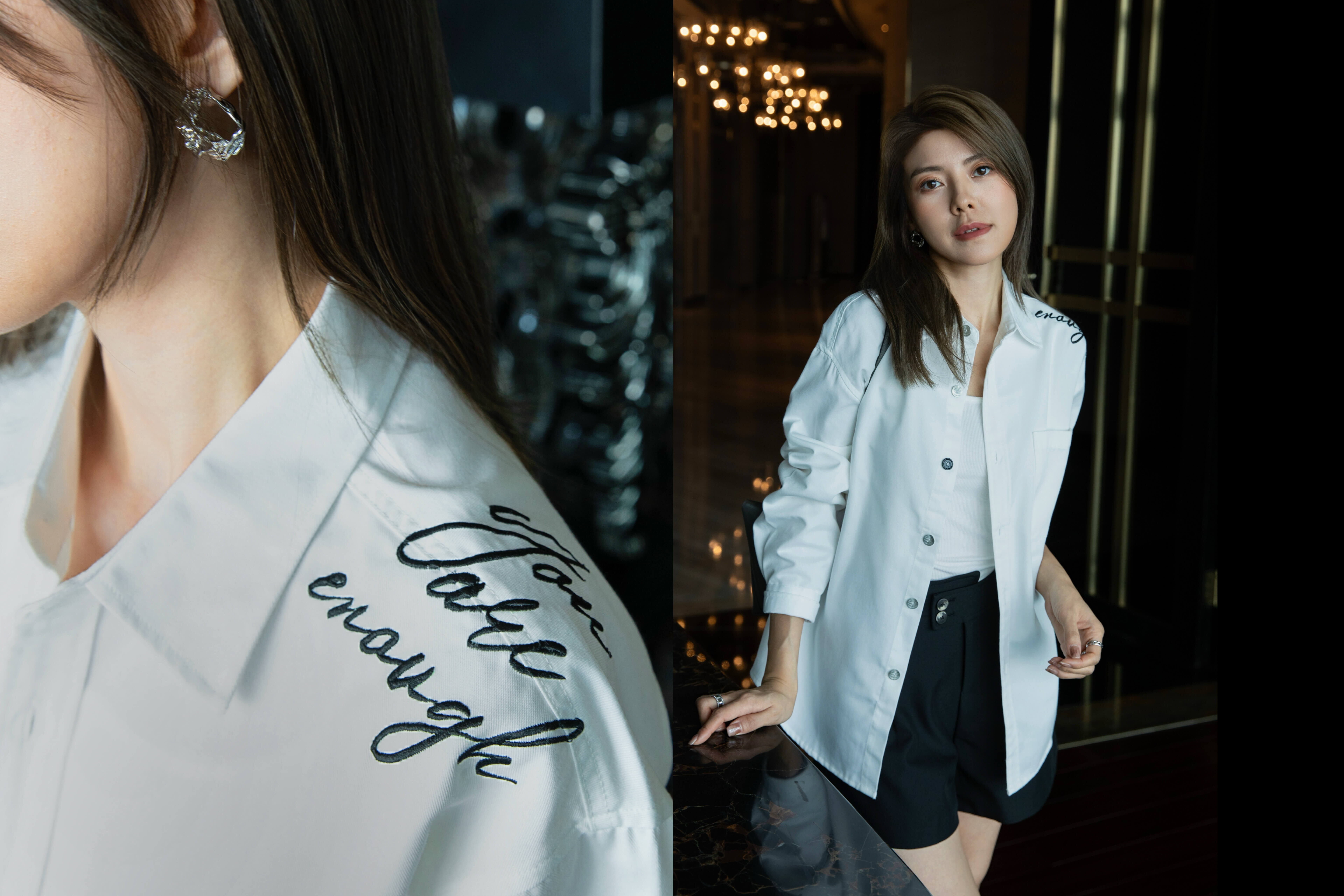 "You are enough" Embroidery Denim Shirt Jacket_JK2510L01