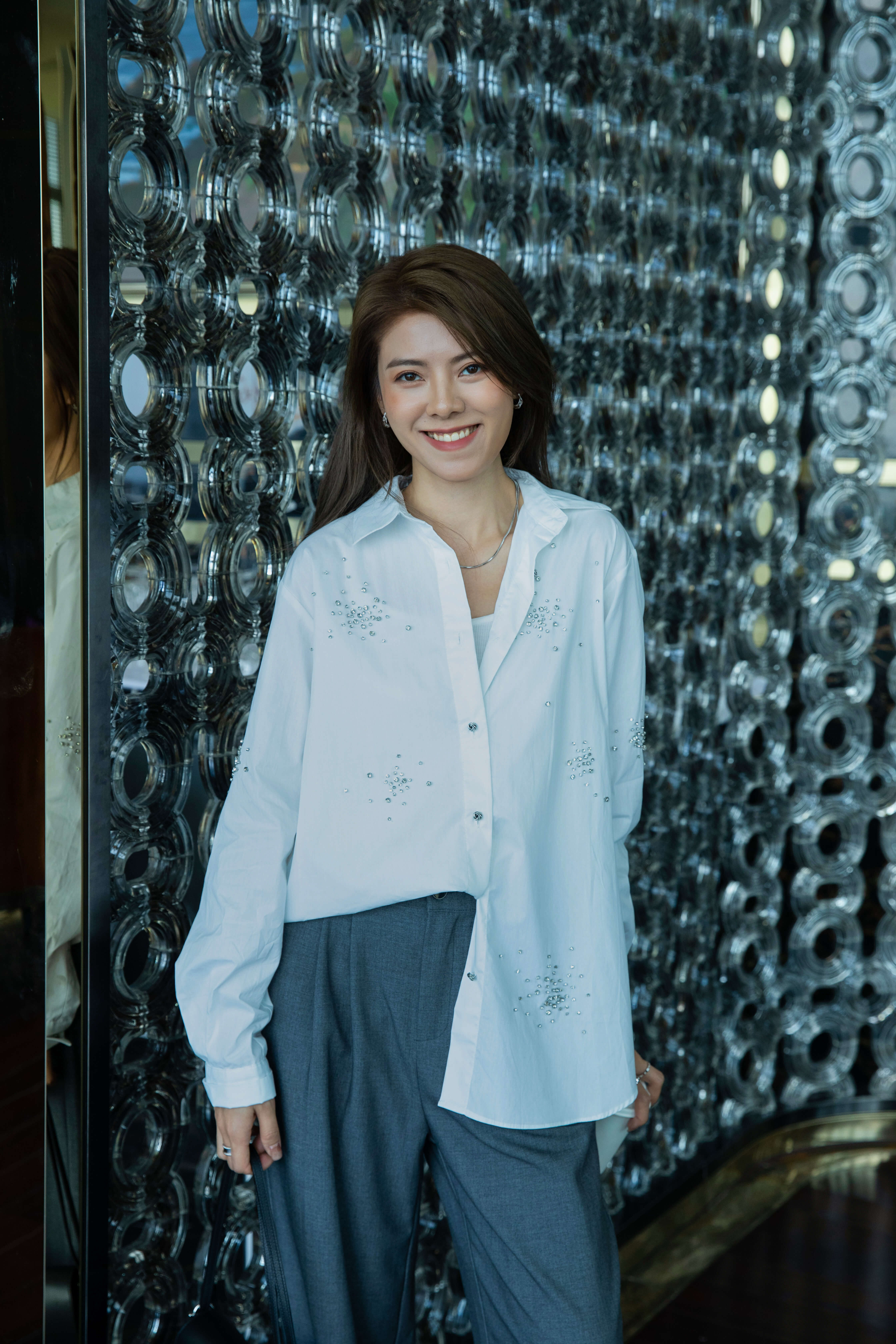 Crystal Embellished Poplin Long Shirt_SH2510L17