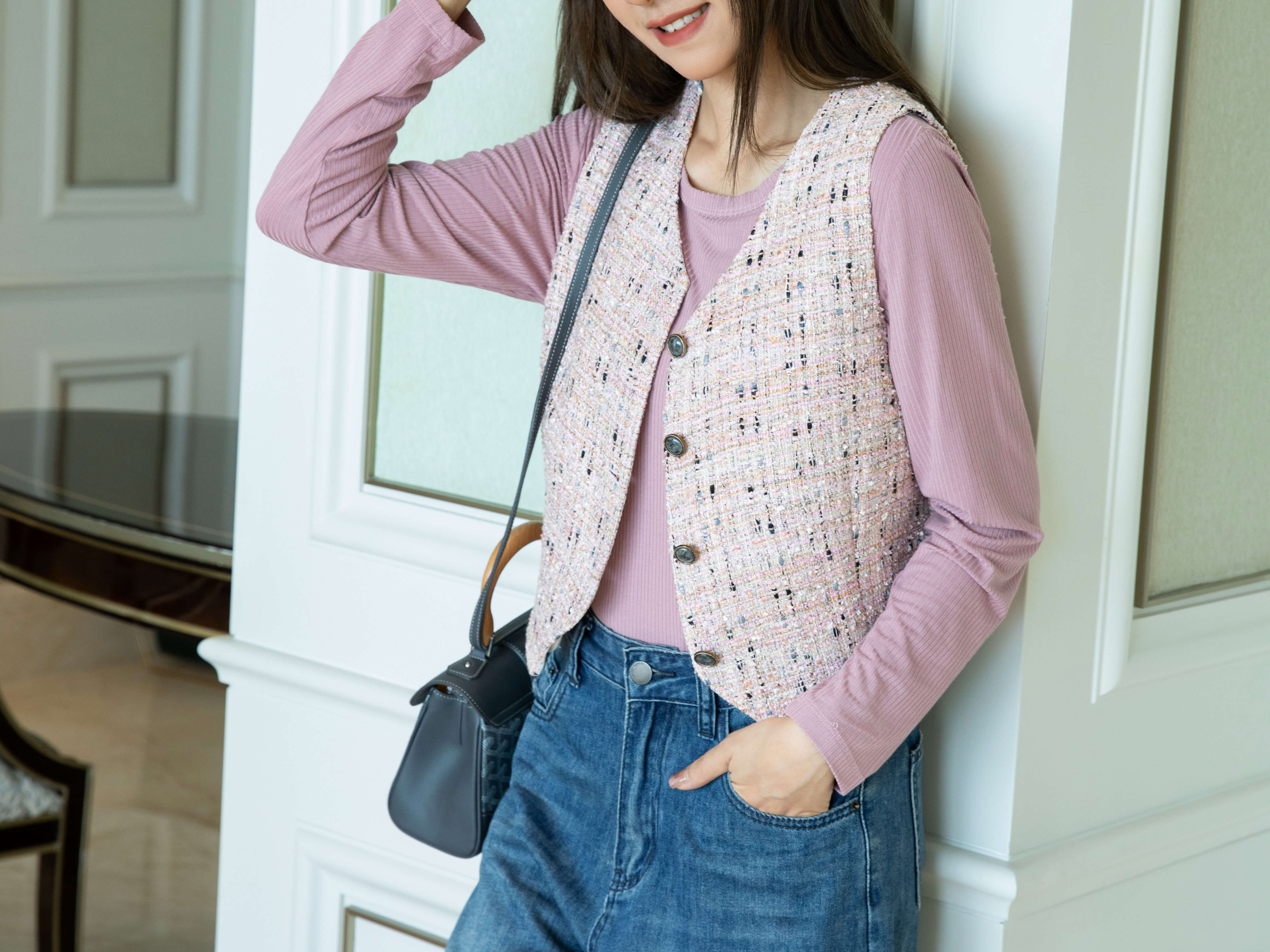 V-Neck Tweed Vest_JK256L08B