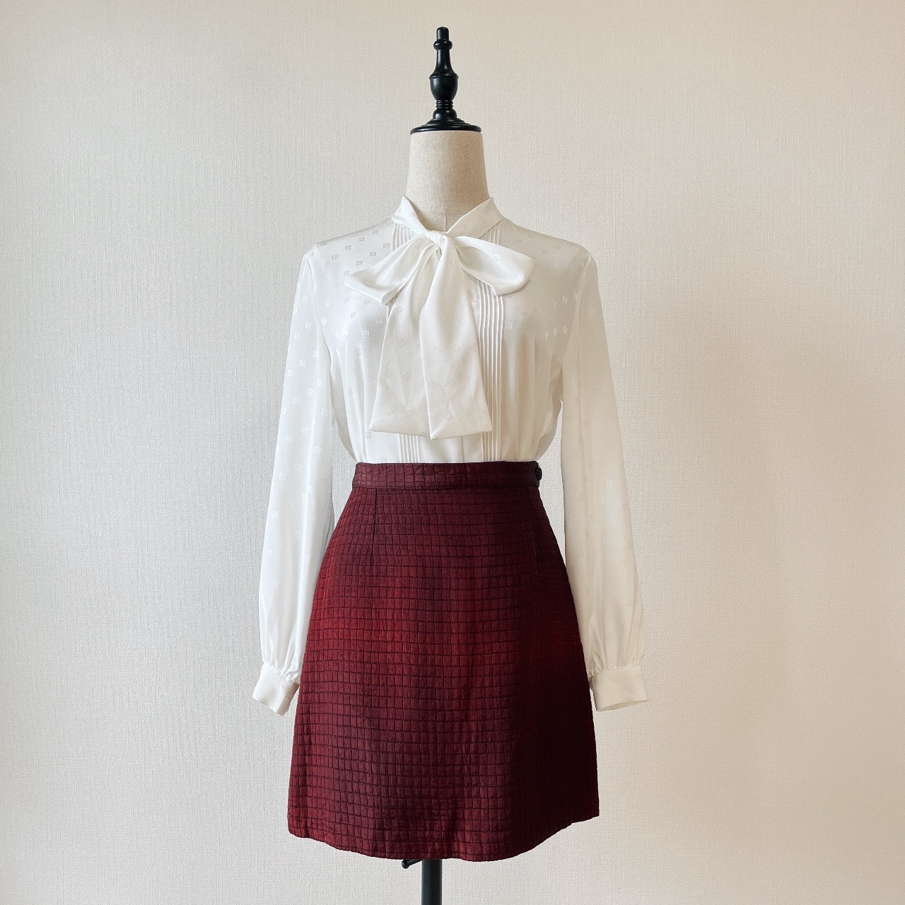 VERSACE Jeans Couture酒紅色格紋迷你裙