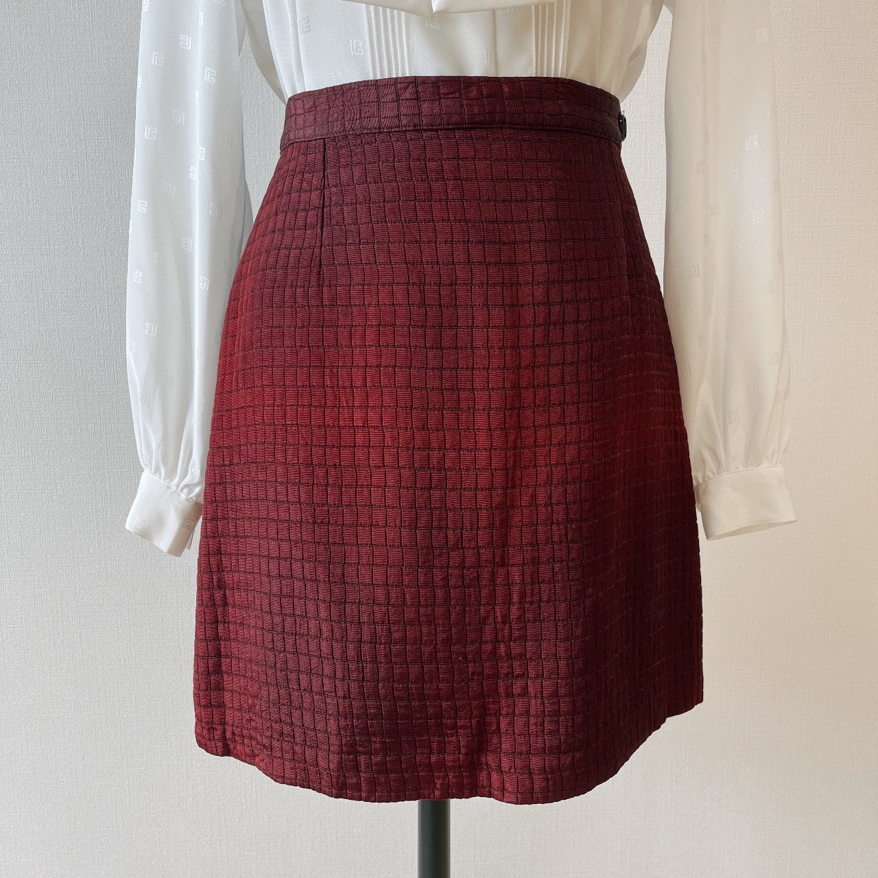 VERSACE Jeans Couture酒紅色格紋迷你裙