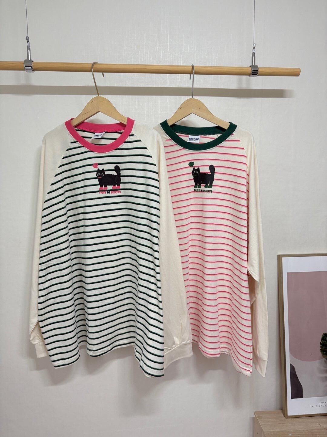 拼橫間貓仔圖案長袖衫 MB-020T