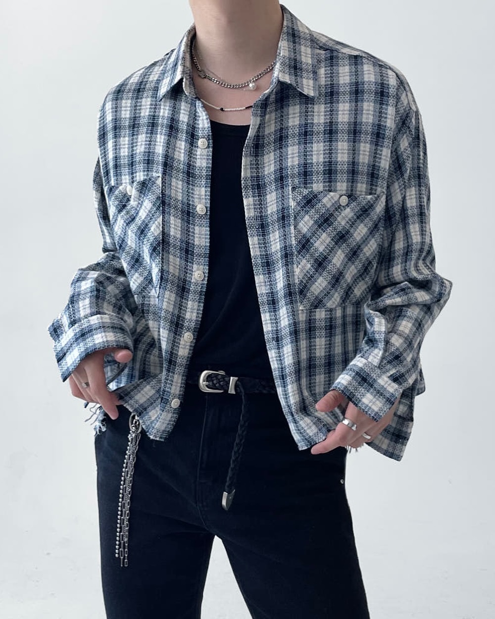 Jemi 格紋短款剪邊襯衫