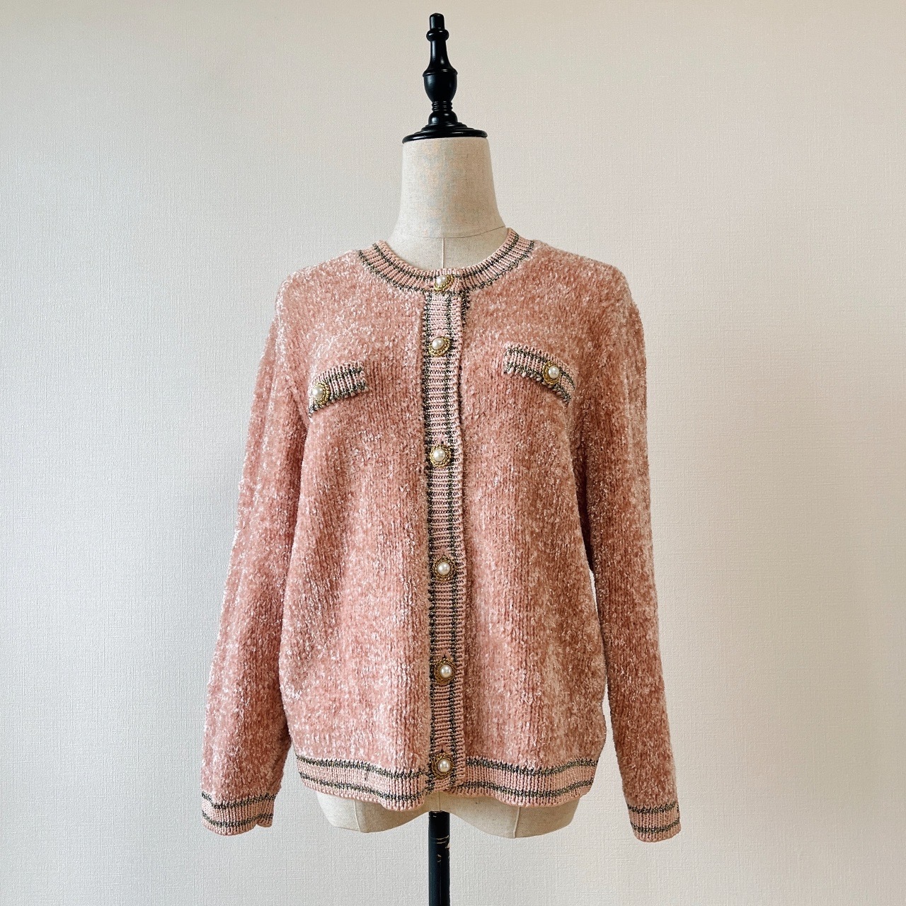 日本製粉紅色高貴氣質圓領毛衣外套