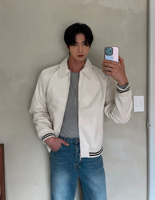 運動線條皮革夾克 皮衣外套