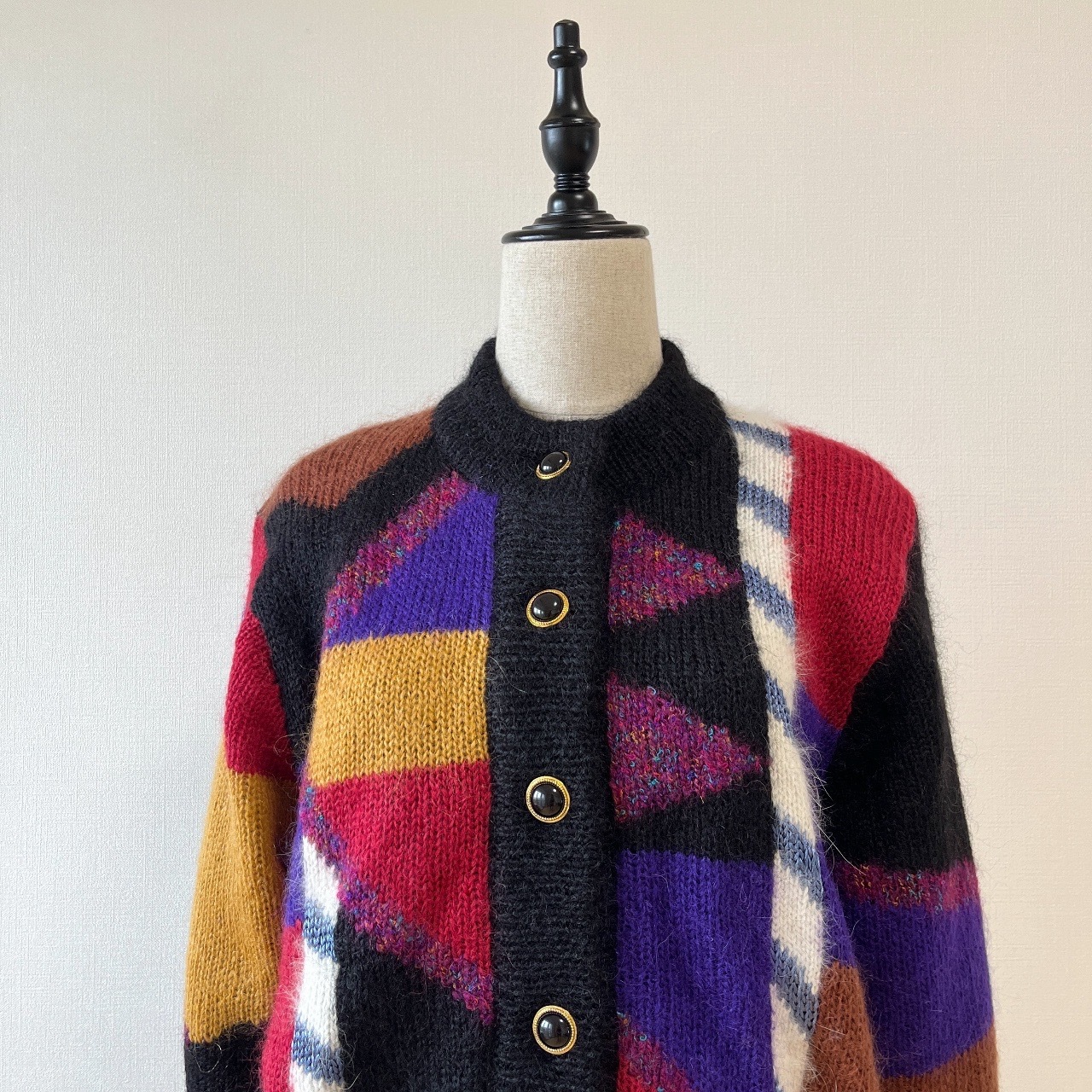 混色幾何圖案羊毛毛衣外套