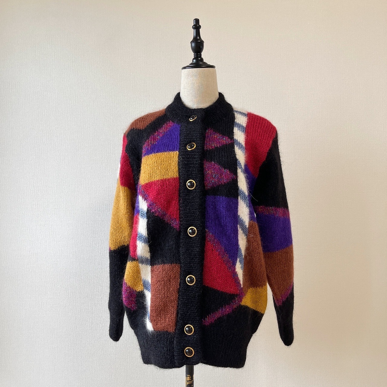 混色幾何圖案羊毛毛衣外套