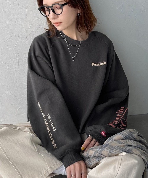 零碼現貨炭灰色S!! 日本🇯🇵連線 JAVA 袖口字母印花大套頭衫 休閒 寬鬆 長袖 套頭衫 羊毛襯裡 5色(任買兩件711免運)/現貨