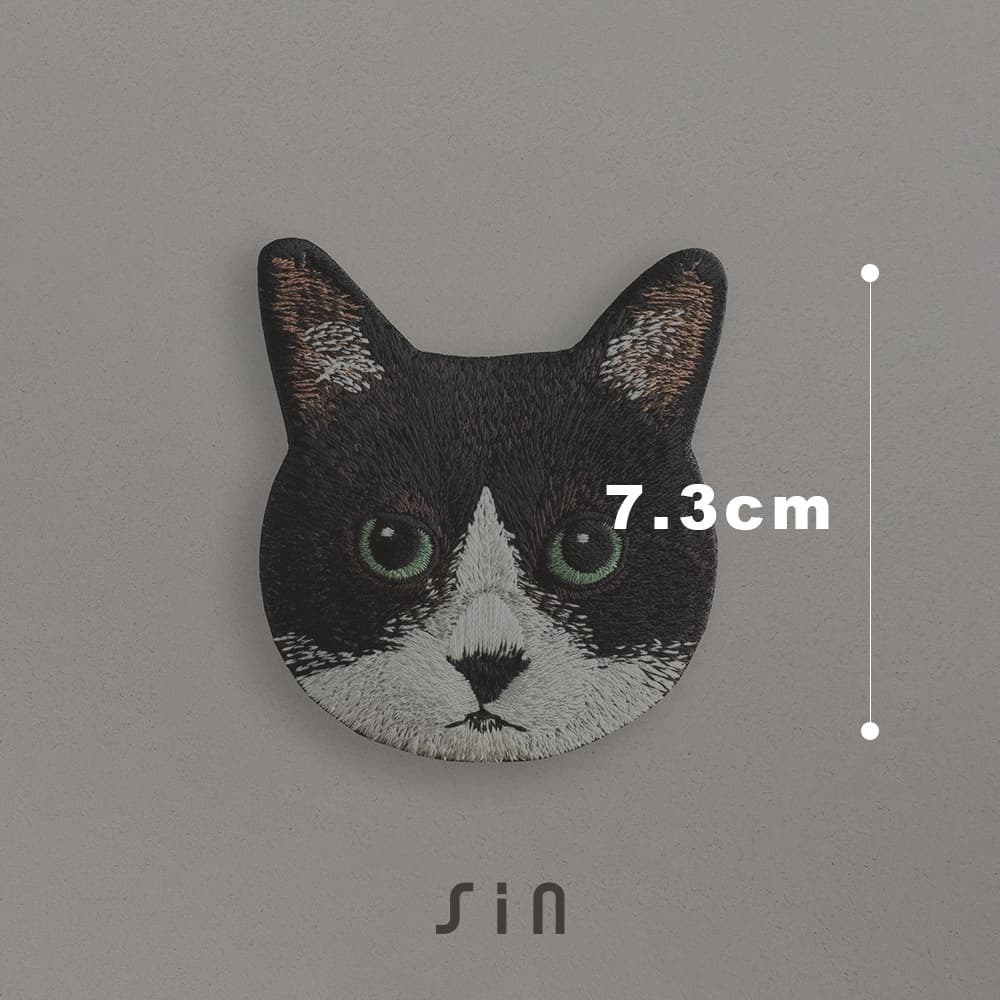 綠眼黑鼻賓士貓 貓咪刺繡貼紙｜ Sin意工作室
