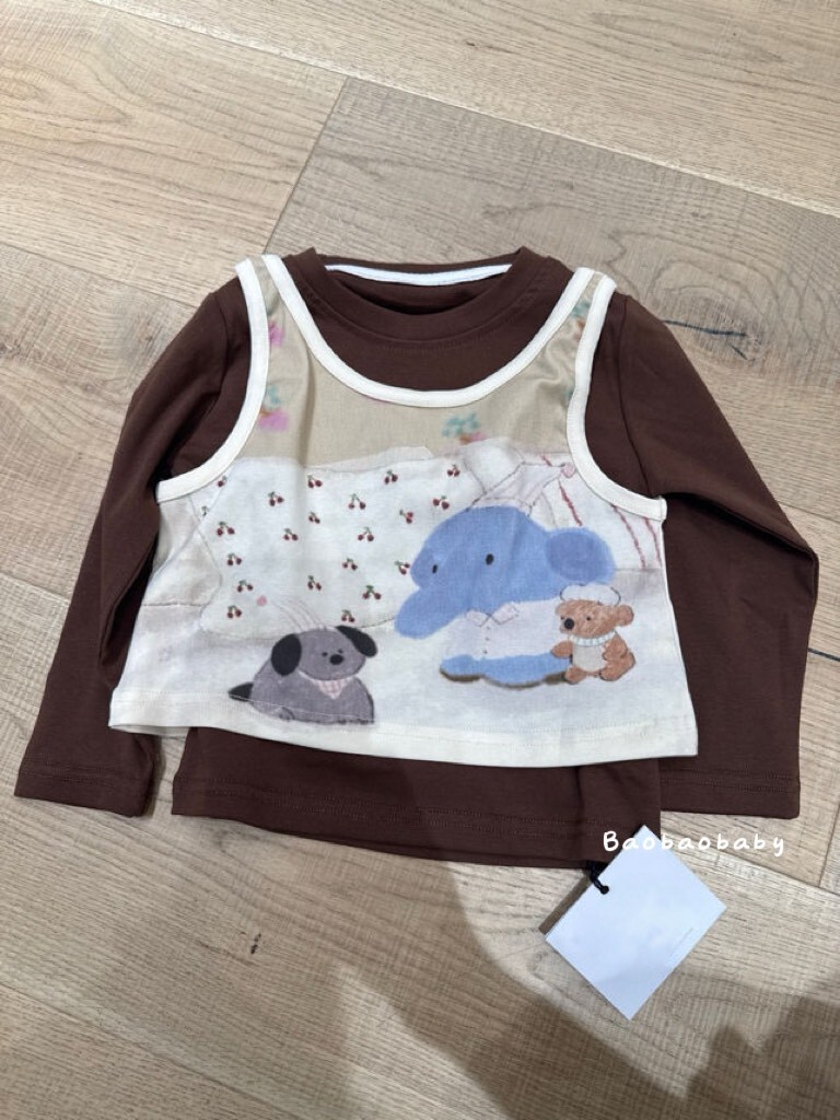 可愛動物假兩件上衣