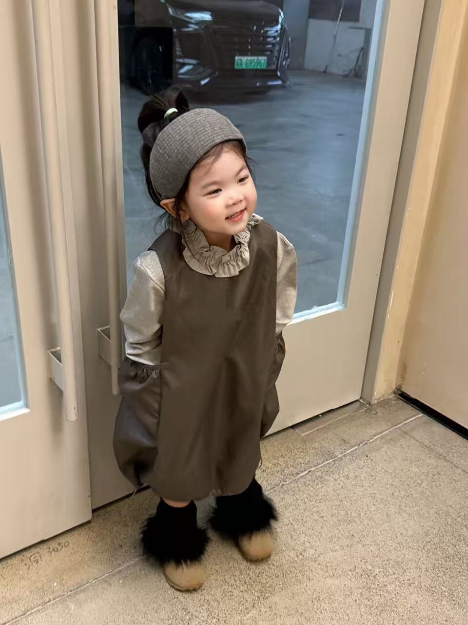 灰綠工裝泡泡裙