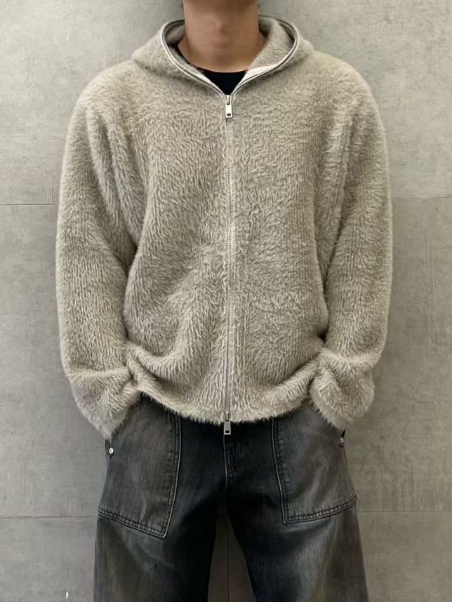 毛毛連帽拉鍊針織外套 PULSE-174JK