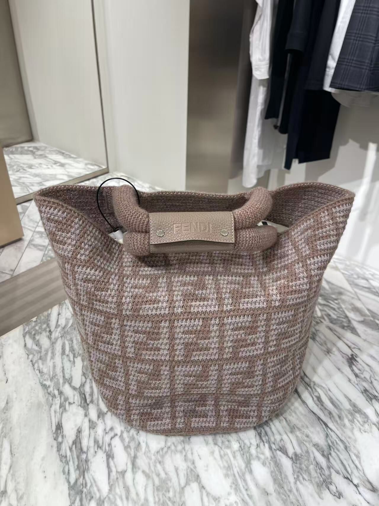 Fendi Monogram Top handle knitted Shopping bag beige
