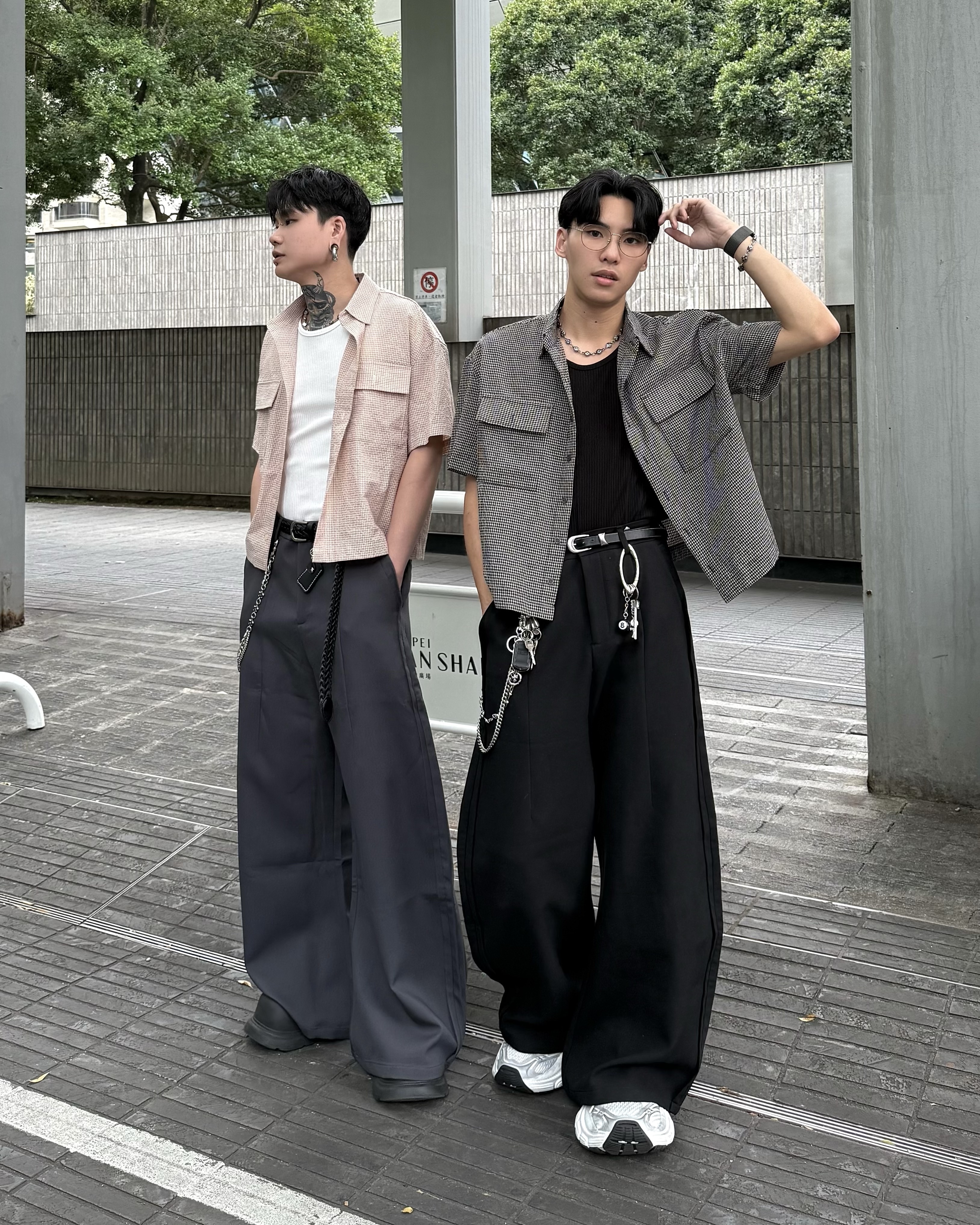 𝐇·𝐓·𝐒 韓國 BOXY 藝術美學 寬短 立體格子 雙口袋 短袖 襯衫