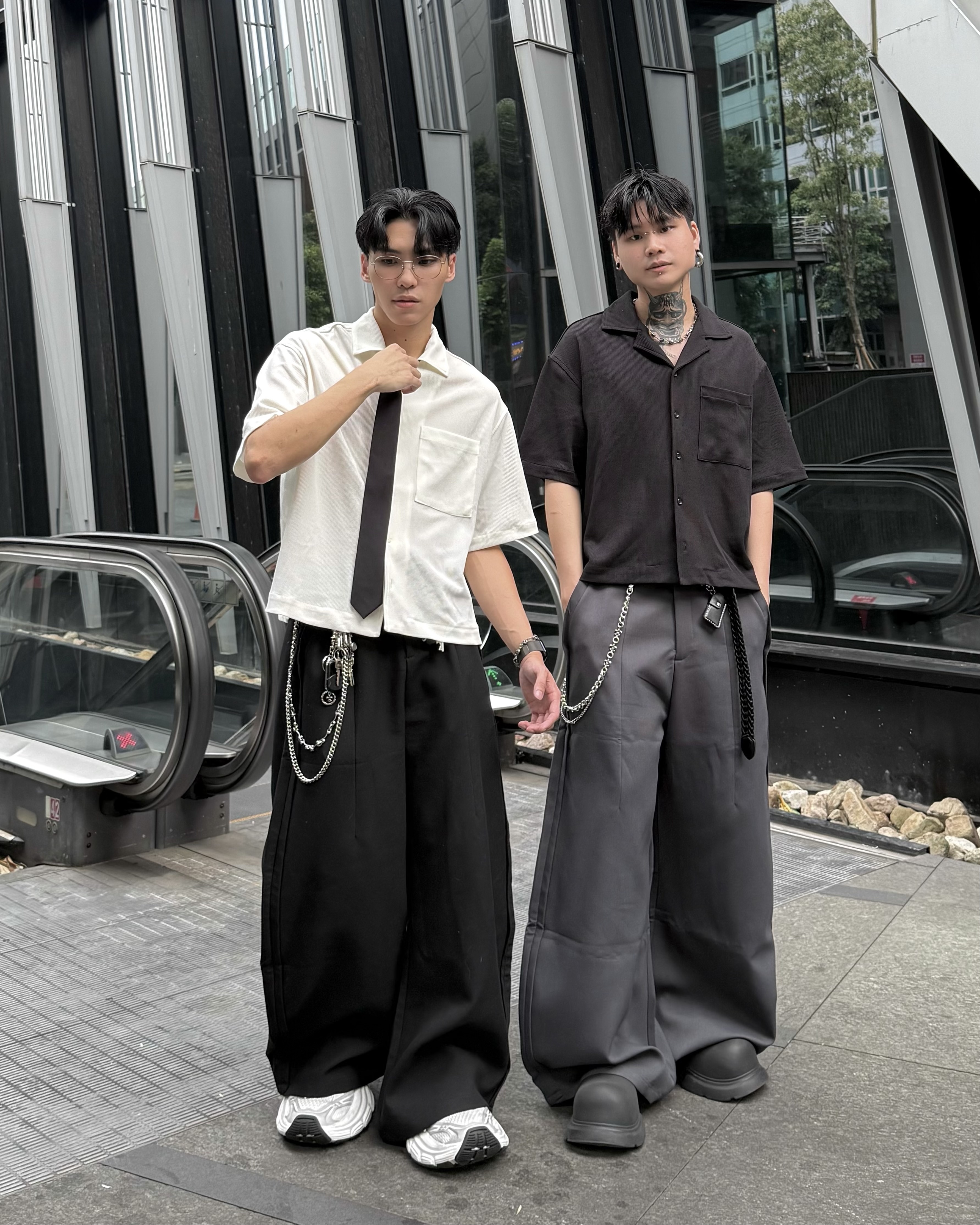 𝐇·𝐓·𝐒 韓國 BOXY 華夫格 寬短 素面 口袋設計 翻領 短袖 襯衫