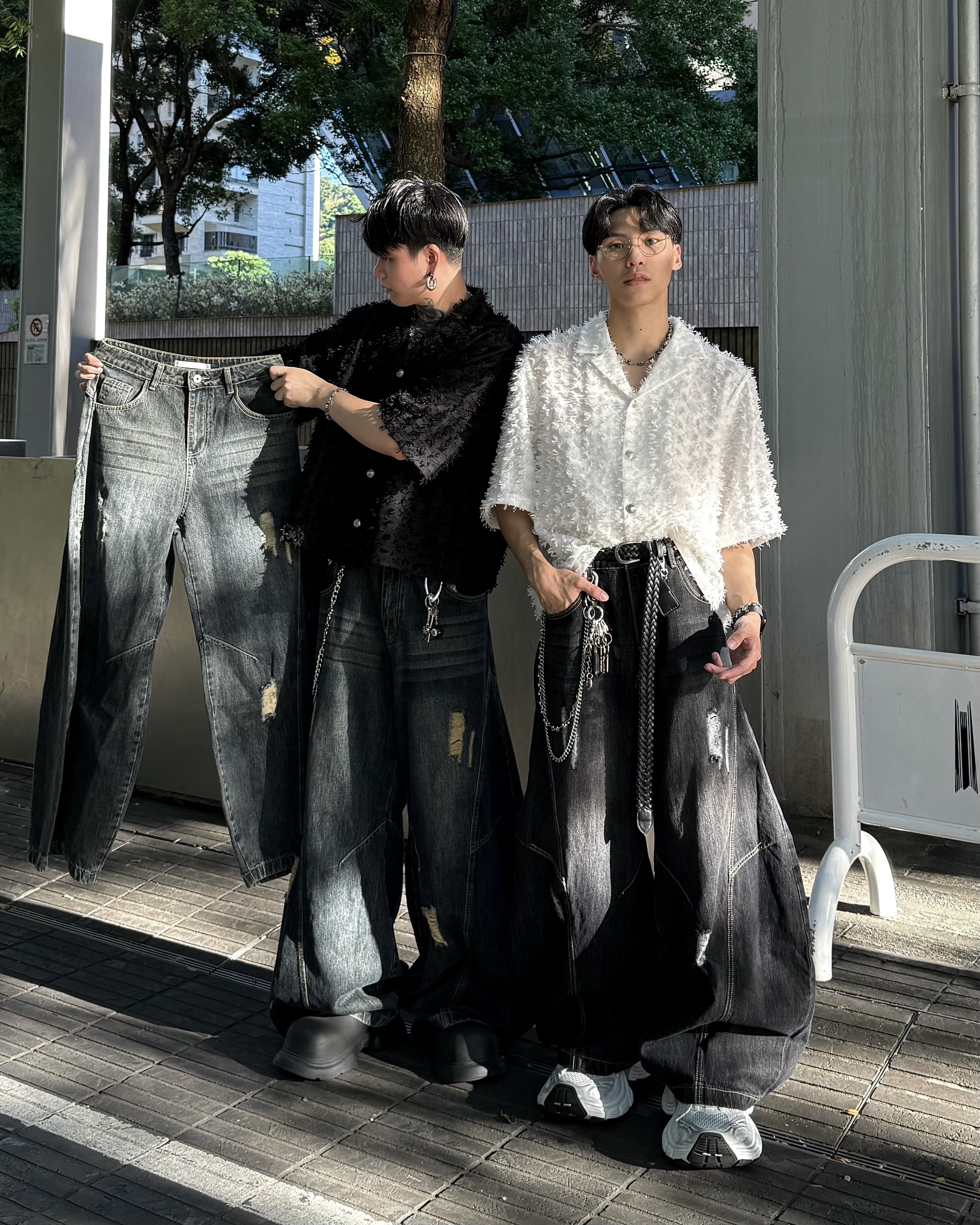 𝐇·𝐓·𝐒 韓國 異構滄痕 彎刀設計 復古水洗 做舊 流線型 落地 牛仔褲