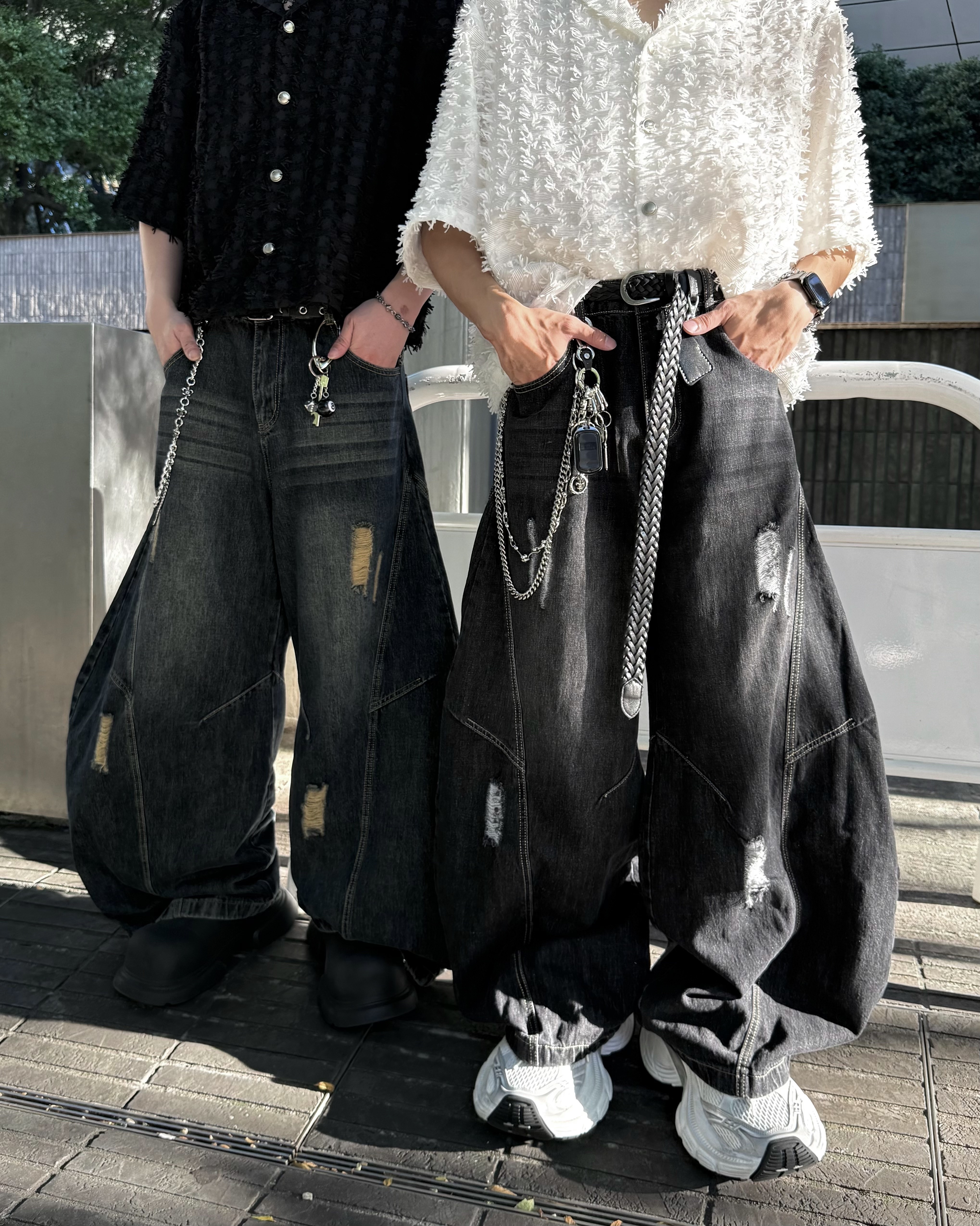 𝐇·𝐓·𝐒 韓國 異構滄痕 彎刀設計 復古水洗 做舊 流線型 落地 牛仔褲