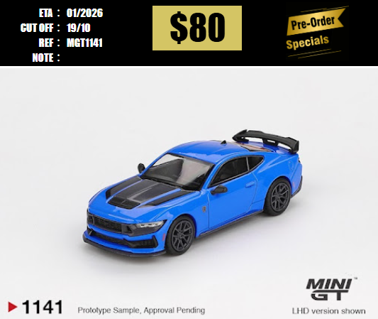 PO-$80 * MINI GT * 1:64 1141 Ford Mustang Dark Horse 2024 Grabber Blue RHD [OD09/10]