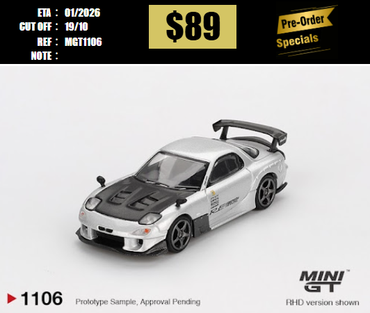 PO-$89 * MINI GT * 1:64 1106 Mazda RX-7 RE-Amemiya Silver Metallic RHD [OD09/10]