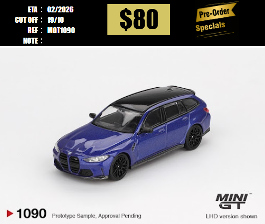 PO-$80 * MINI GT * 1:64 1090 BMW M3 Competition Touring Portimao Blue Metallic RHD [OD09/10]