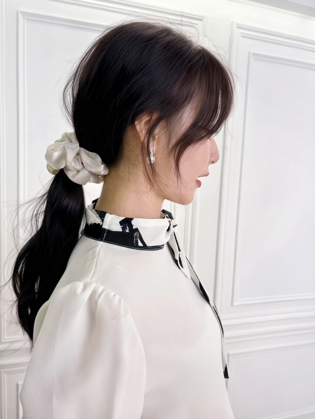 夢幻緞面珍珠髮圈