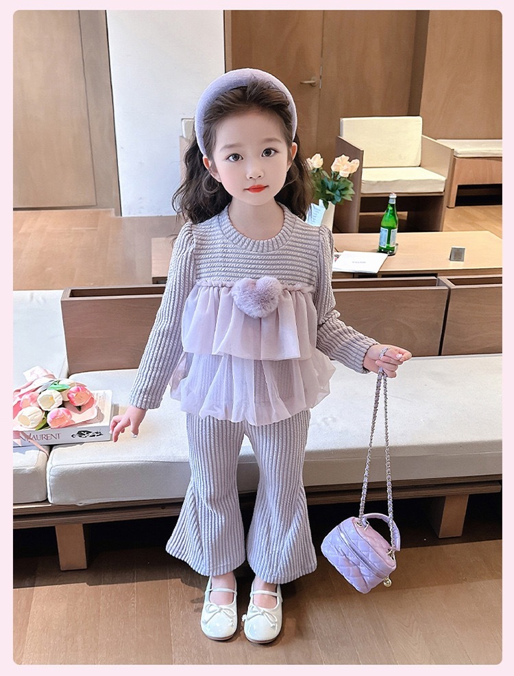 網紗拼接喇叭褲套裝