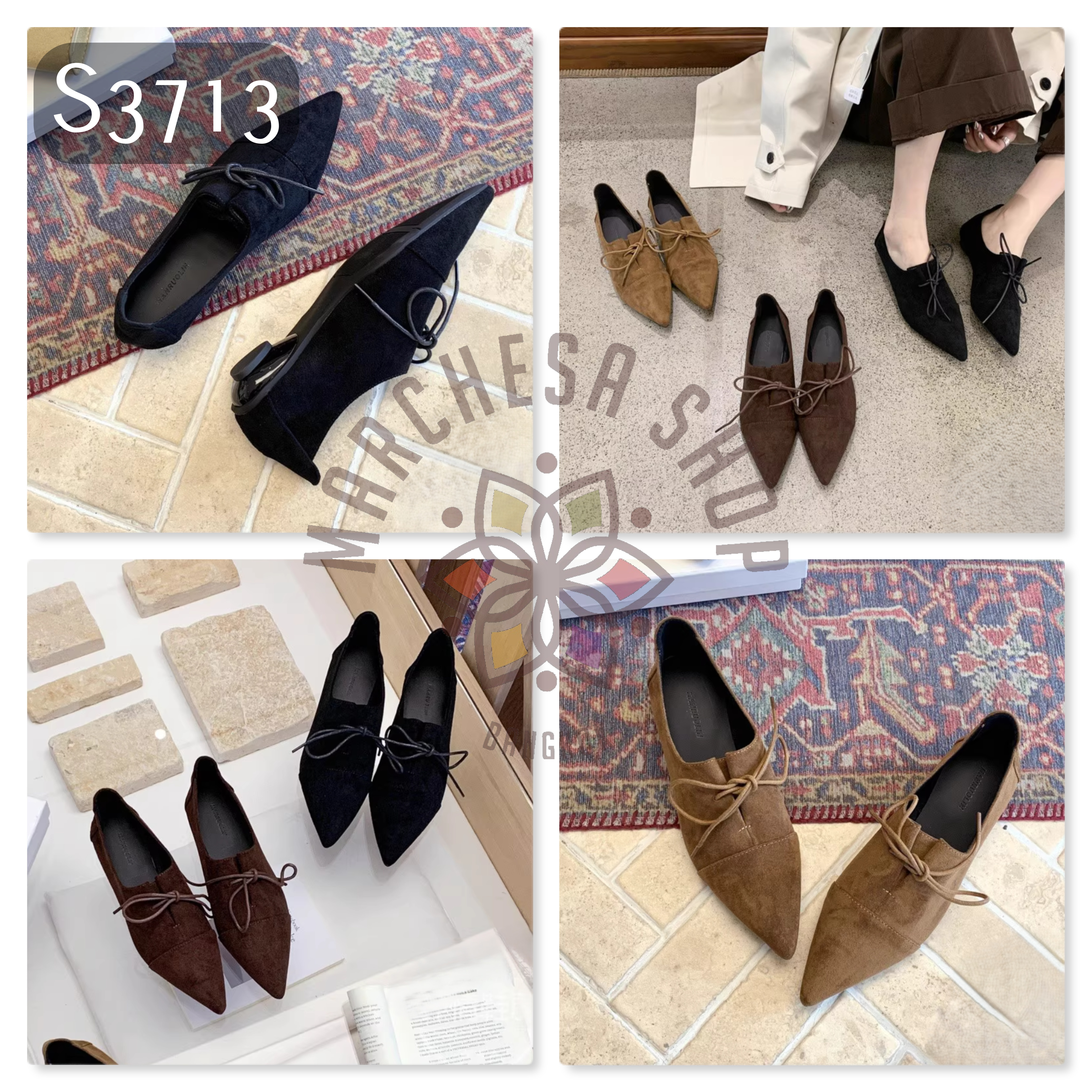 S3713 - 牛猄皮英倫小結尖頭低踭鞋