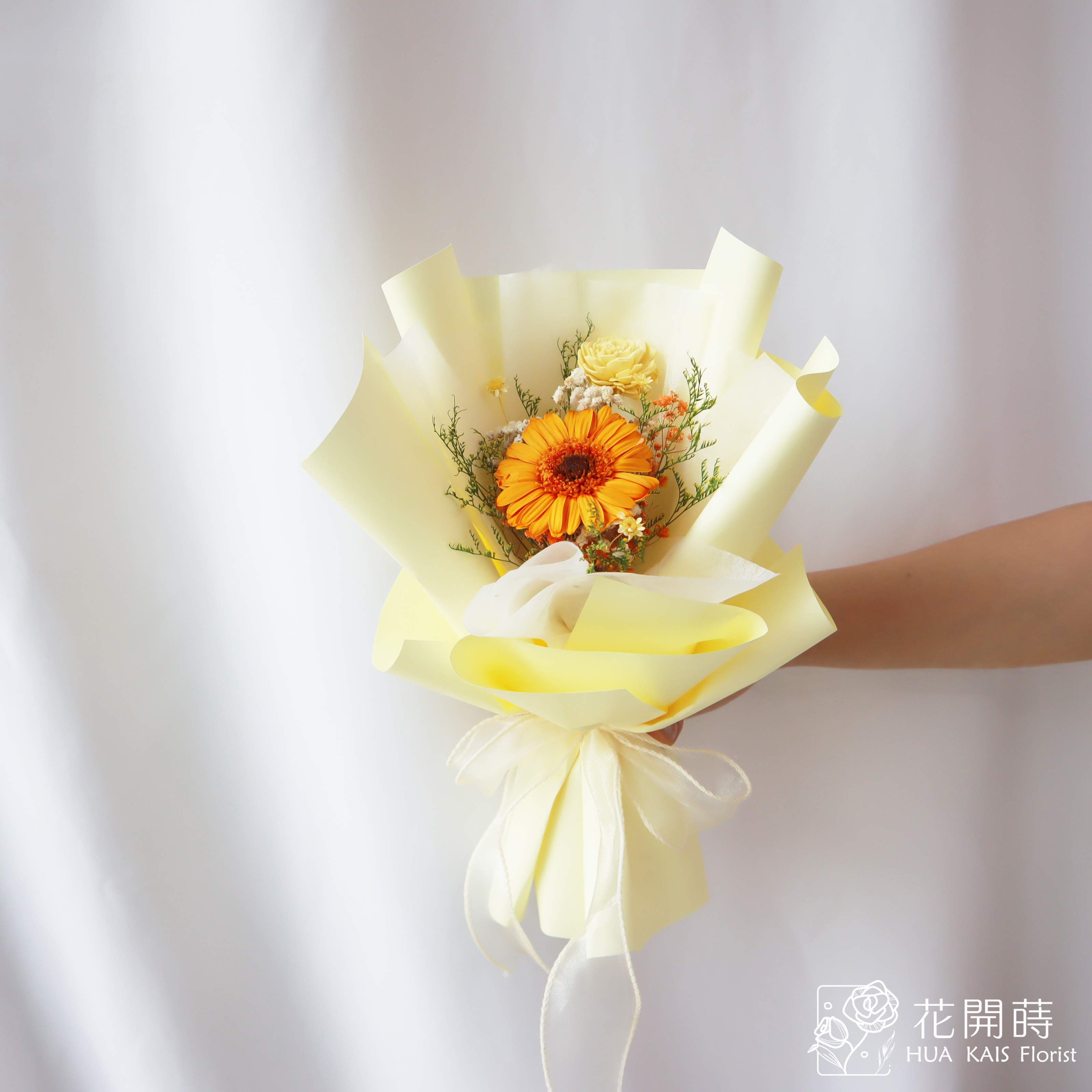 永生玫瑰花束|黃太陽單支花束S|單枝花束|永生花|畢業花束|小花束