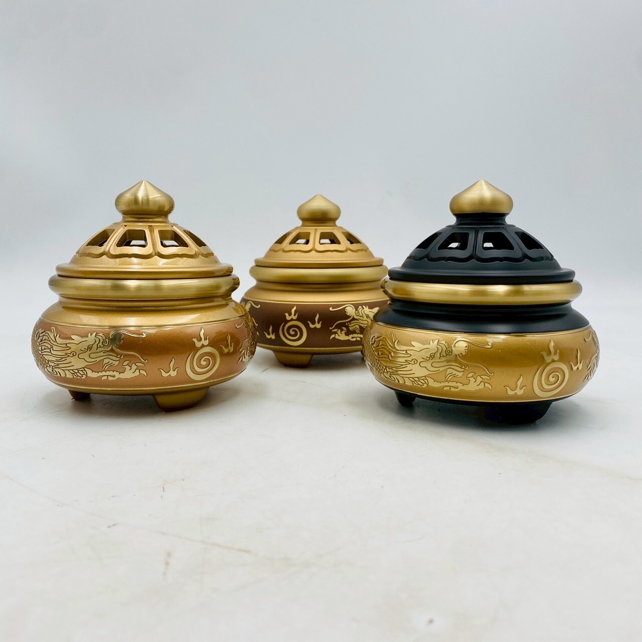 古德】高級鍛造銅淨香爐/ 心經/ 雙龍/ 玫瑰金/ 古沉色/ 雙色/ 佛具