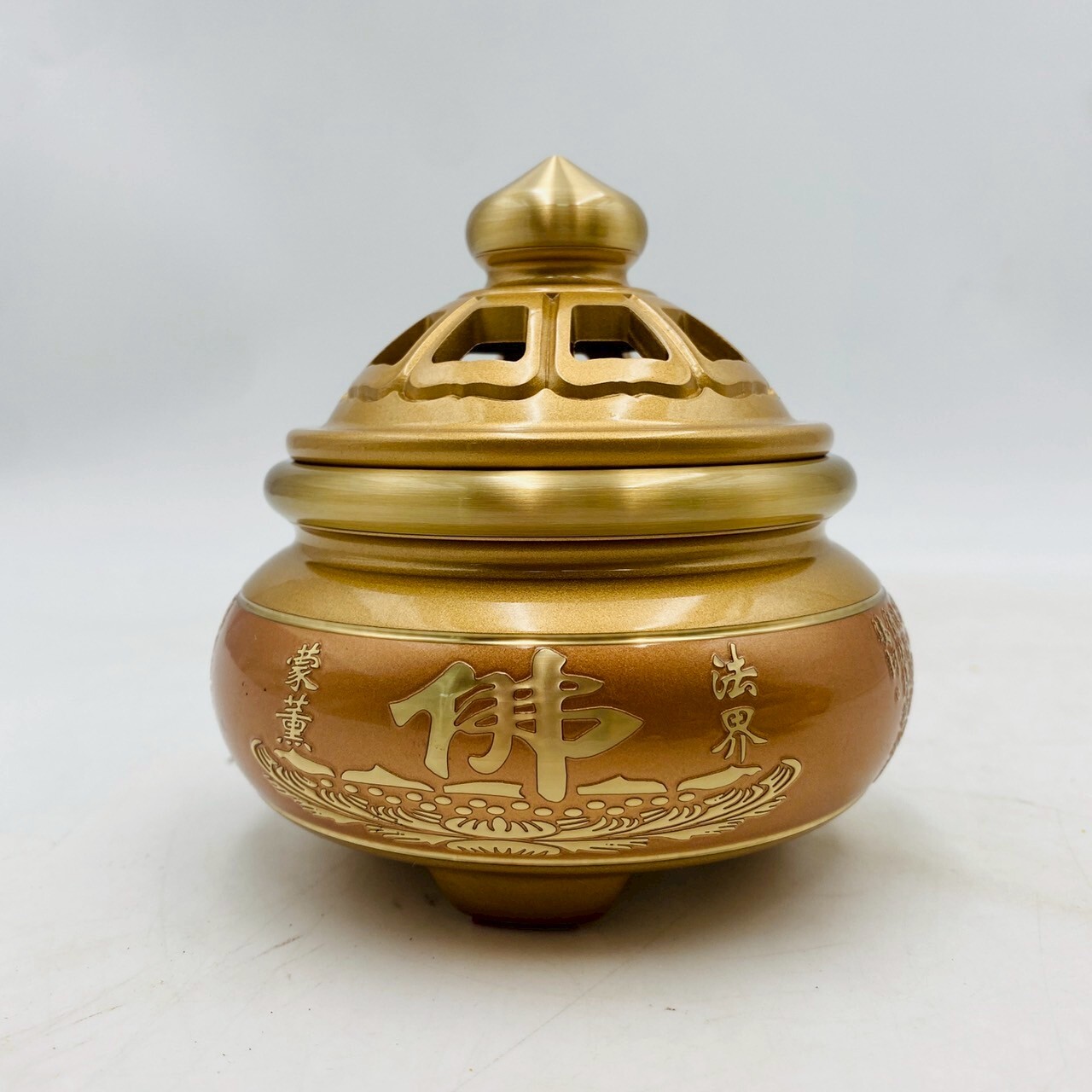 古德】高級鍛造銅淨香爐/ 心經/ 雙龍/ 玫瑰金/ 古沉色/ 雙色/ 佛具