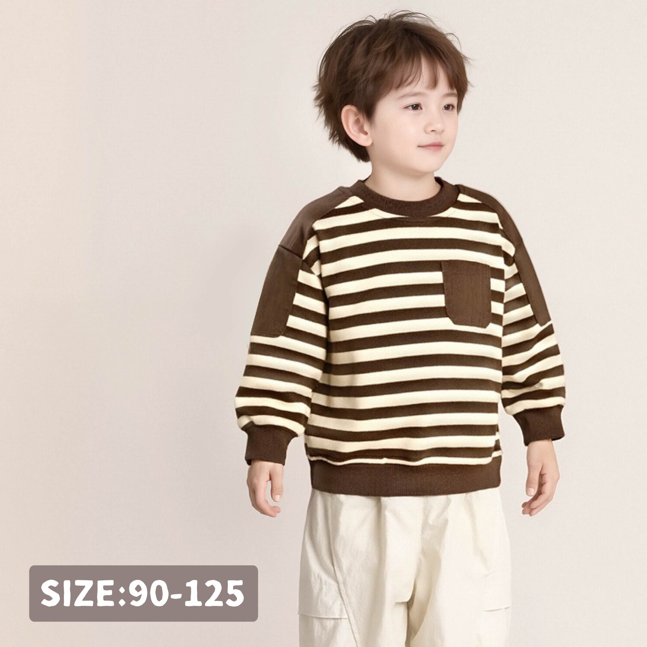 【H55217】經典條紋小口袋設計上衣