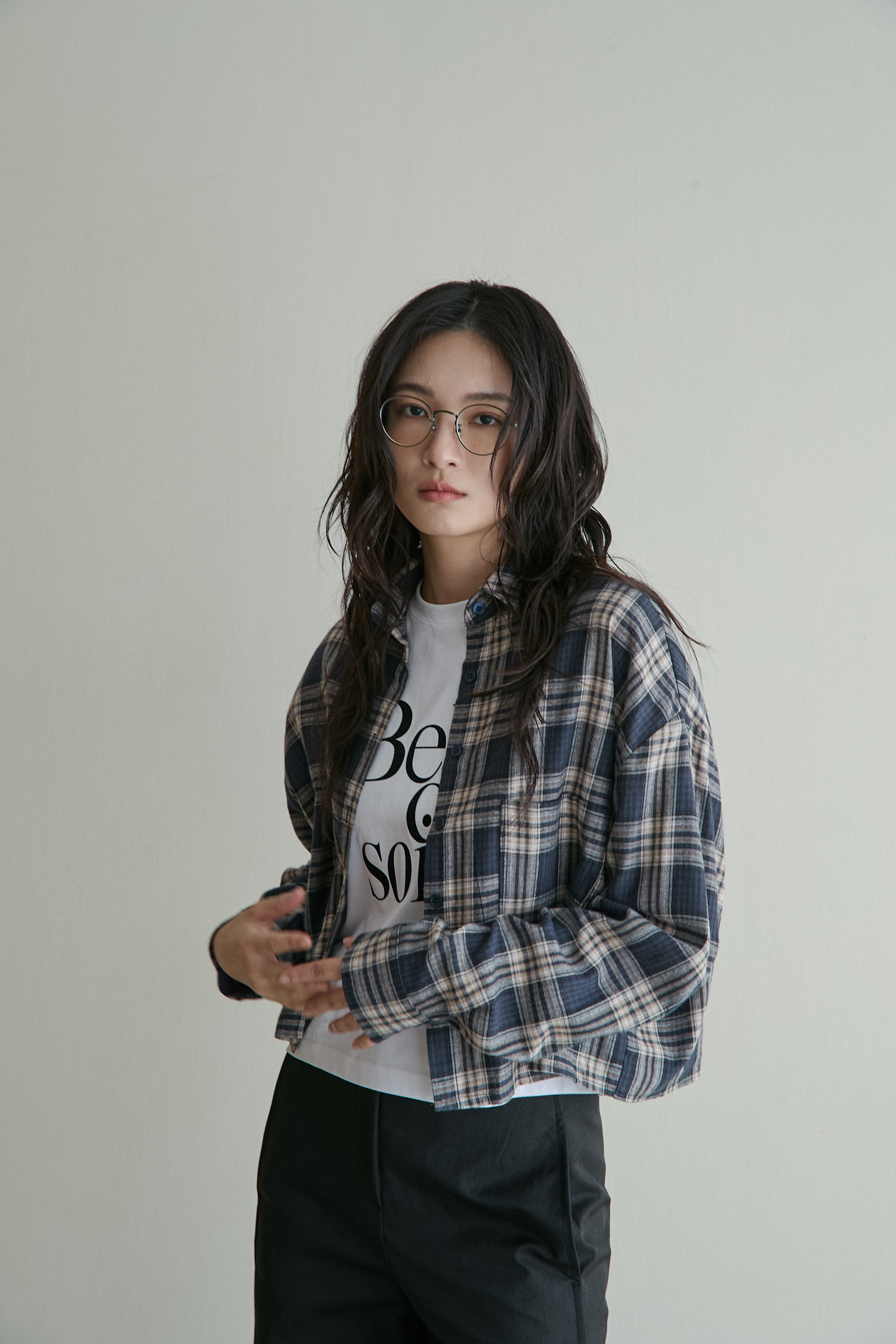 格紋日長短版襯衫