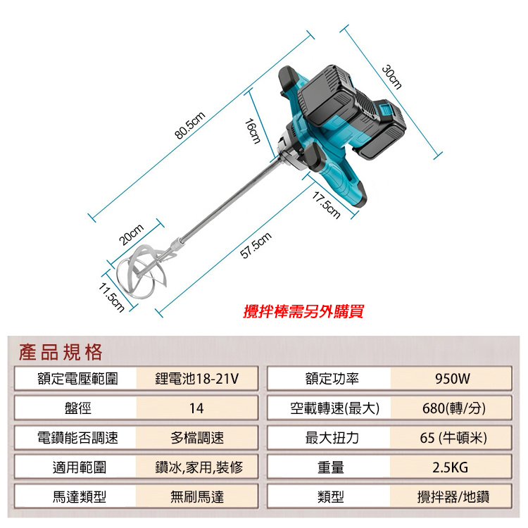 附發票｜SC17｜無刷雙鋰電電鑽攪拌機 通用類牧田21V款 4.0AH~5.0AH /鋰電方向盤款攪拌機