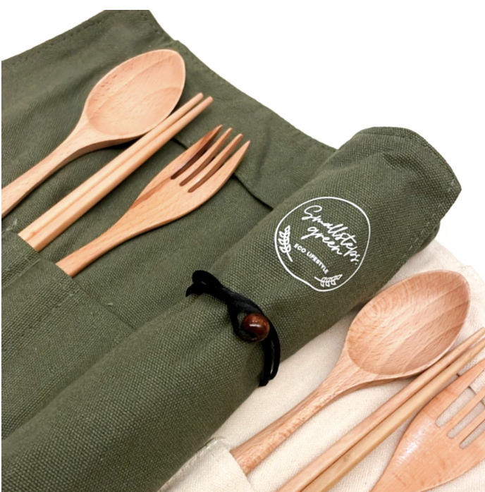 【綠印生活】墨綠色 - 餐具收納袋 | 隨身環保餐具袋