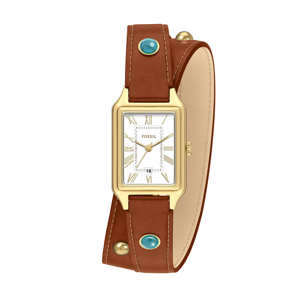 Raquel 復古時尚松石雙圈女錶 棕色真皮 23 MM ES5418