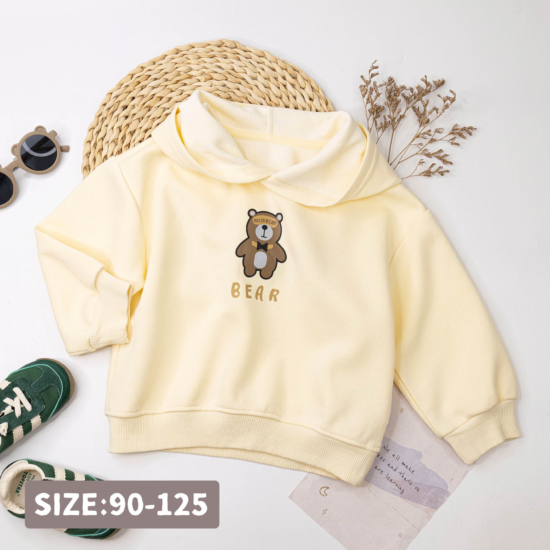 【H55212】萌萌卡通領結小熊連帽上衣/帽T