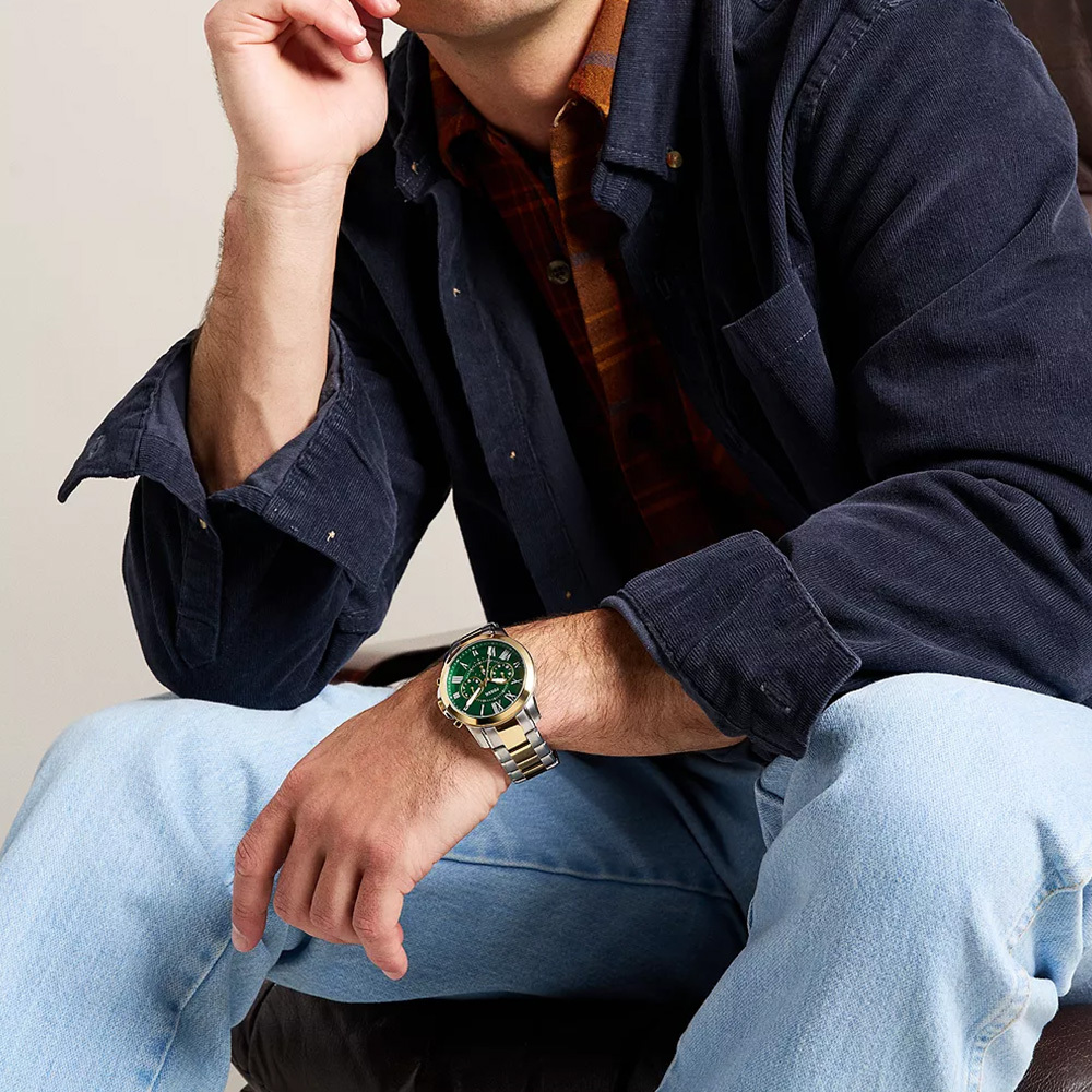 Grant 帥氣風尚森林綠計時手錶 金色、銀色不鏽鋼 44 MM FS6131