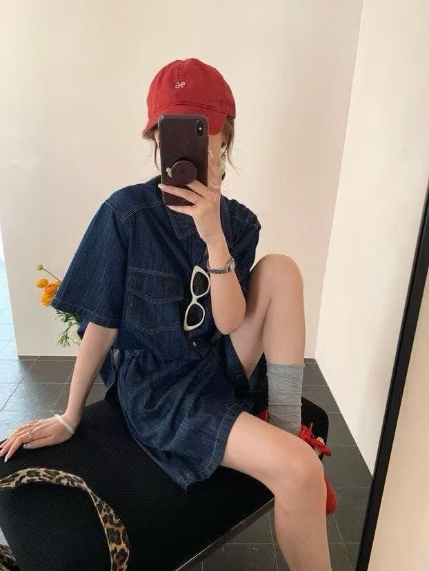 113 牛仔襯衫+短褲套裝