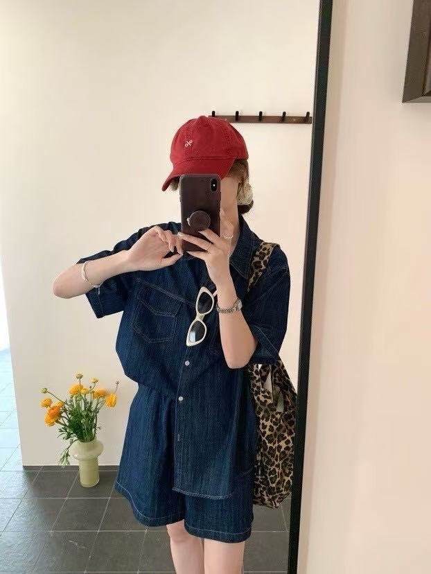 113 牛仔襯衫+短褲套裝