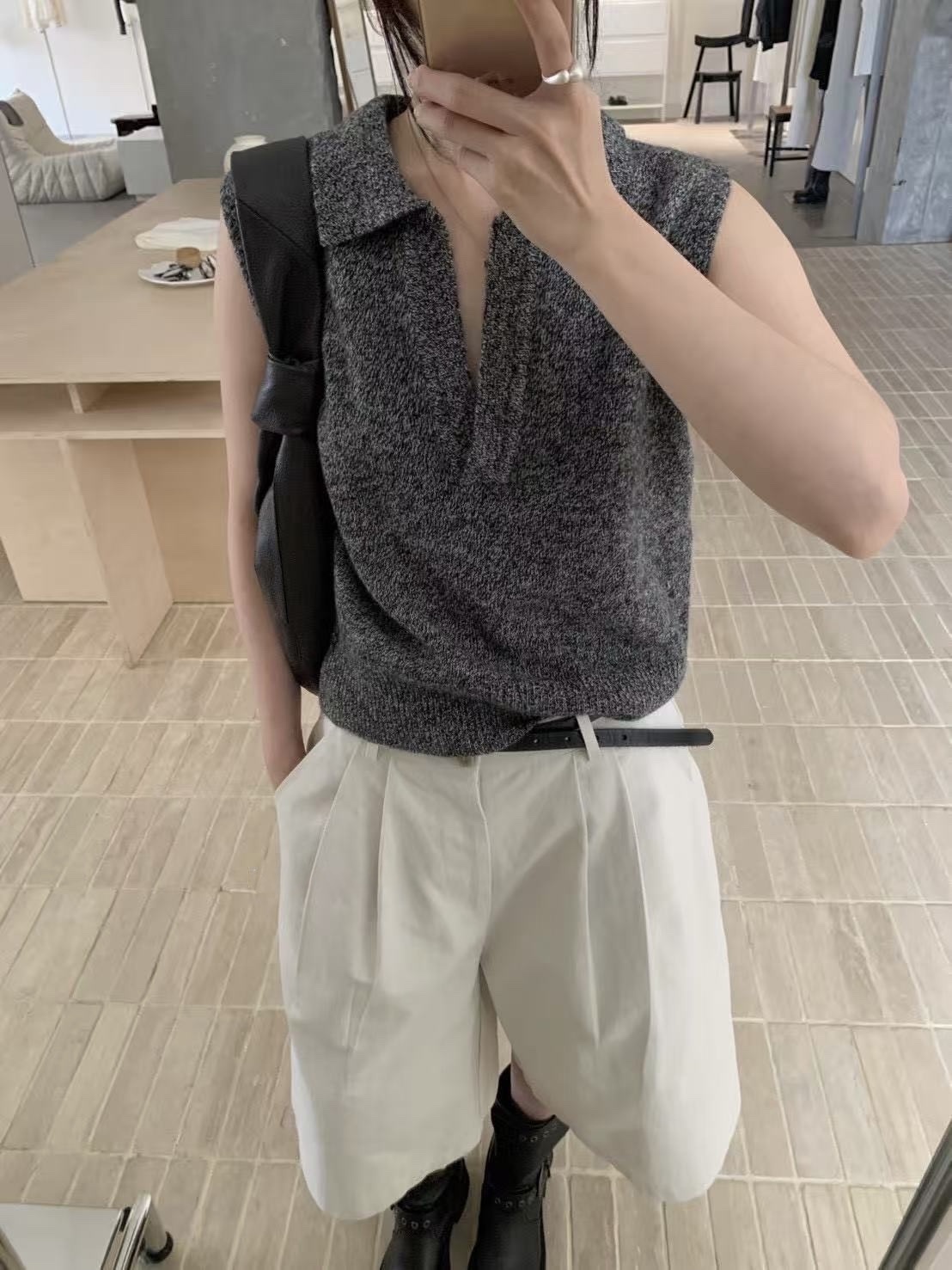 012 翻領混紗針織背心